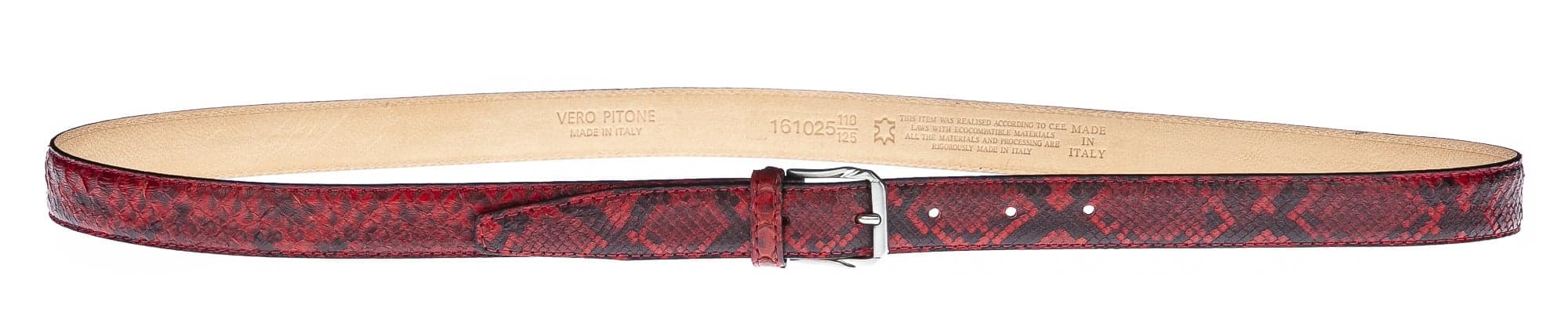 Cintura uomo VARESE, vera pelle pitone certificato CITES, colore ROSSO/NERO, CHIAROSCURO, Made in Italy