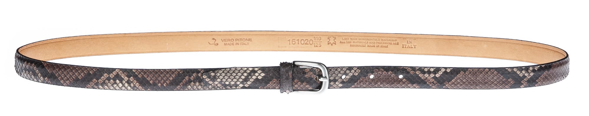 Cintura uomo FERRARA, vera pelle pitone certificato CITES, colore TESTA MORO, CHIAROSCURO, Made in Italy
