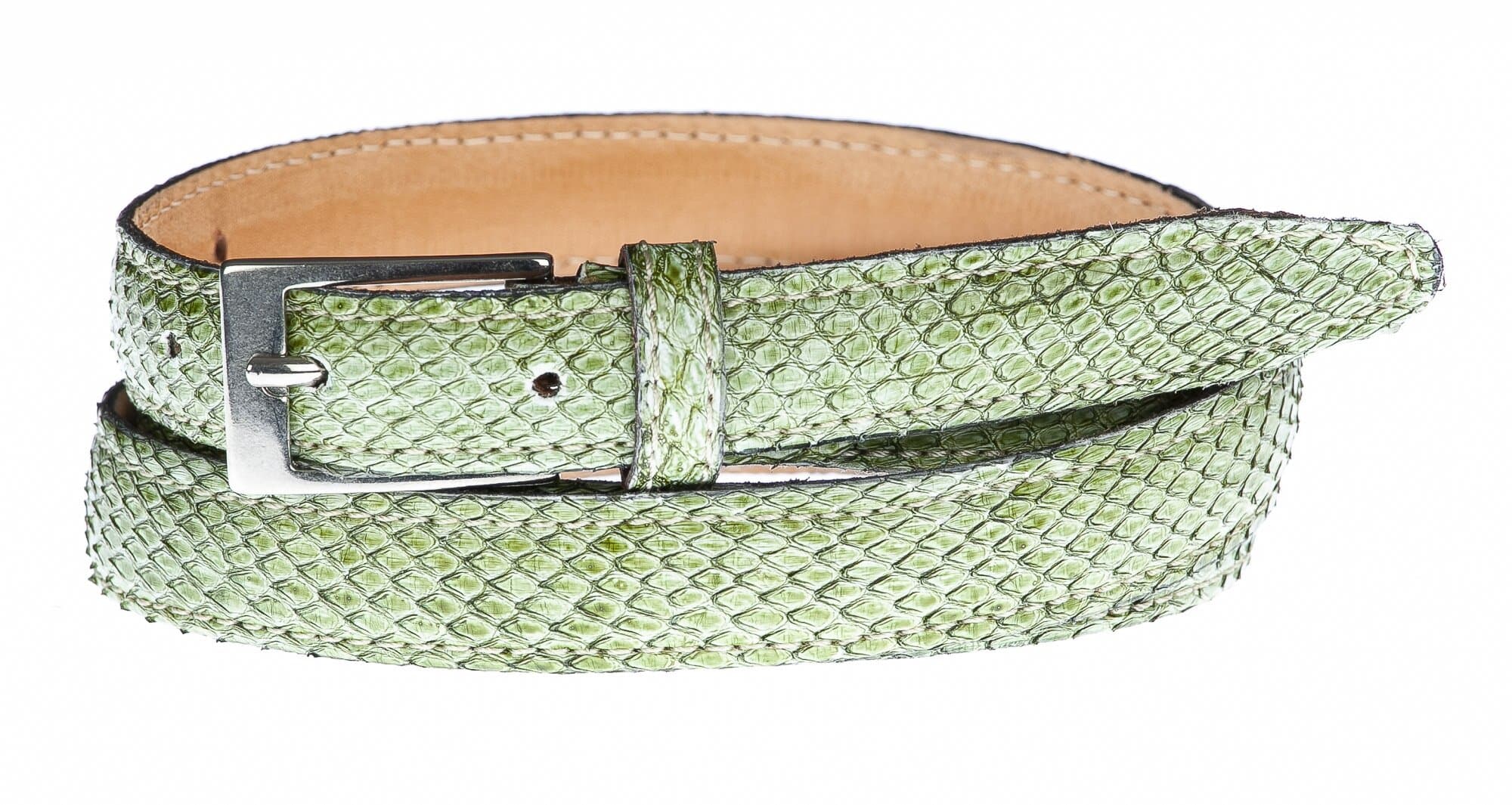 Cintura uomo/donna AMALFI vera pelle pitone certificato CITES, colore VERDE, ELIO ZAGATO, Made in Italy