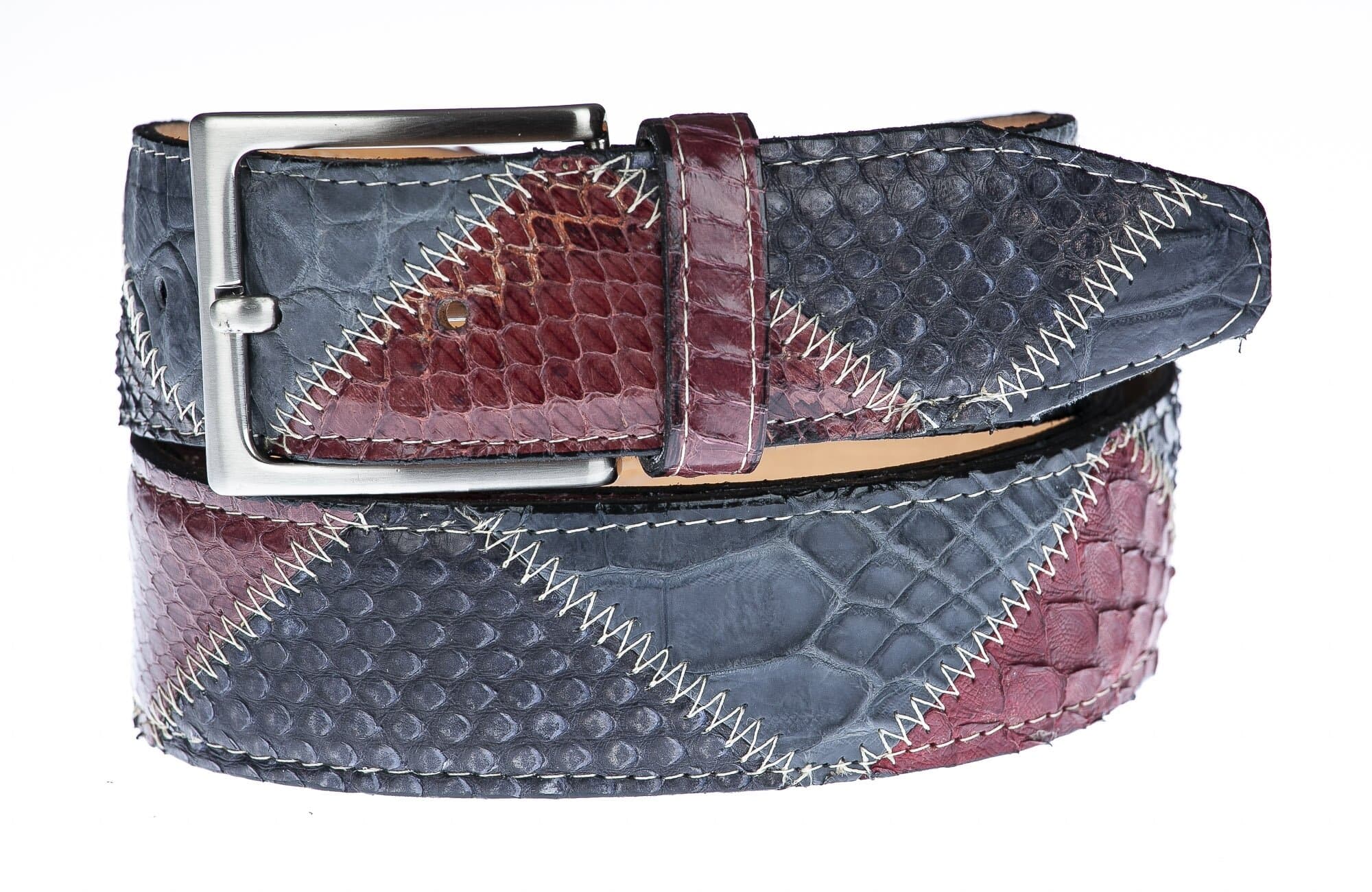 Cintura uomo TRIPOLI C33,vera pelle pitone certificato CITES, ROSSO/BLU, CHIAROSCURO, Made in Italy