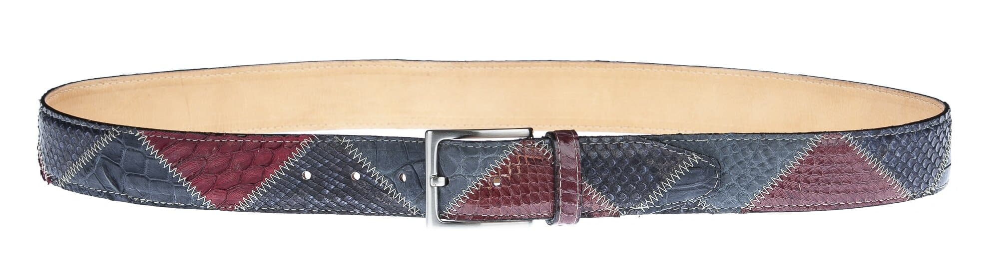 Cintura uomo TRIPOLI C33,vera pelle pitone certificato CITES, ROSSO/BLU, CHIAROSCURO, Made in Italy