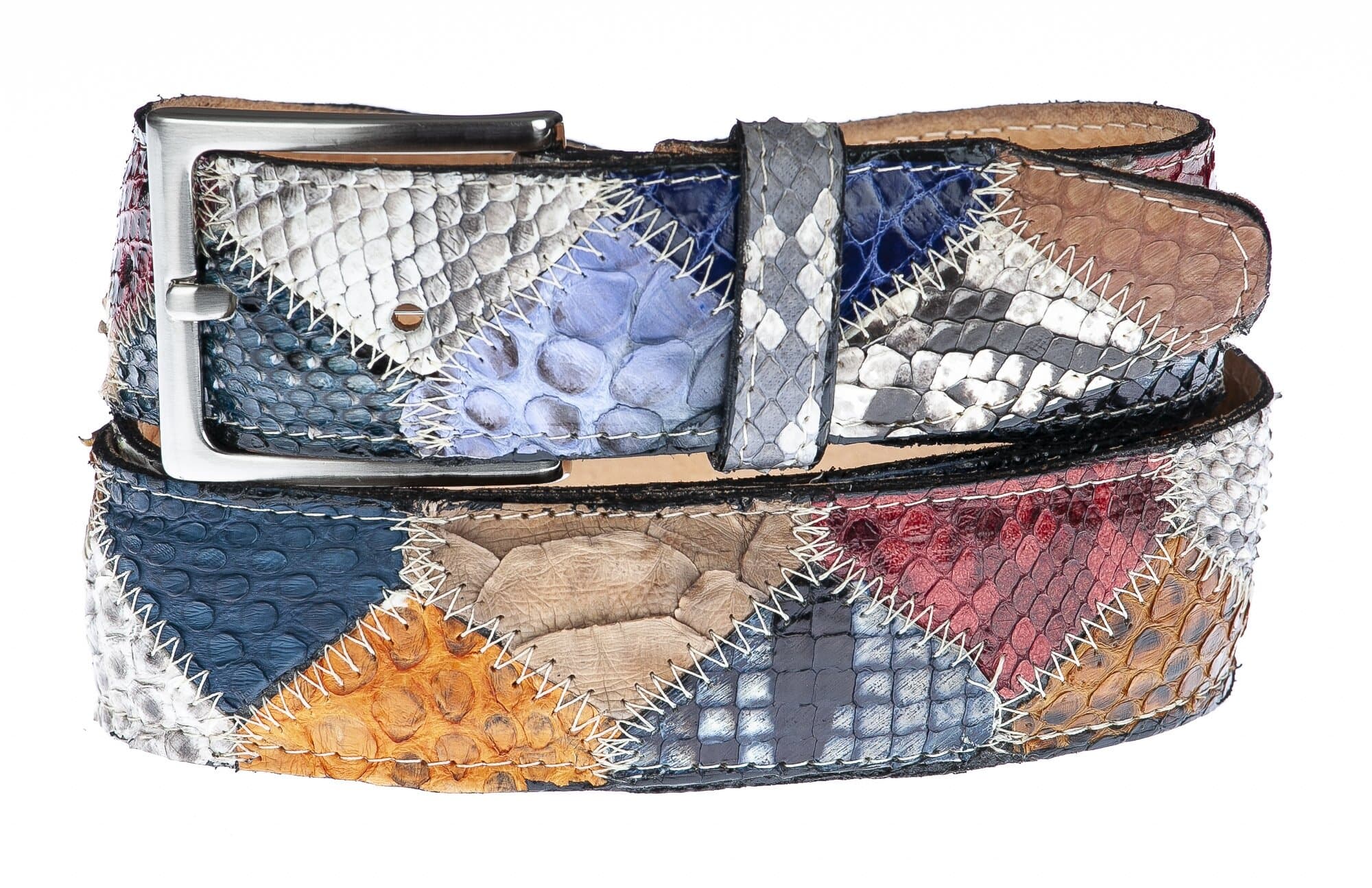 Cintura uomo/donna PRAGA C13, pitone certificato CITES, MULTICOLOR, CHIAROSCURO, Made in Italy