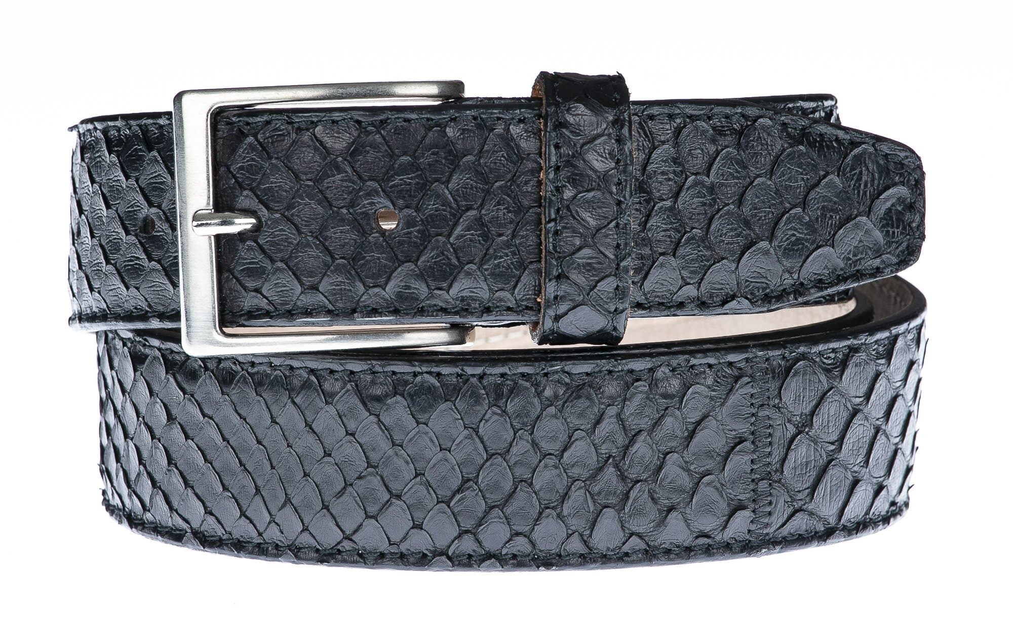 Cintura uomo in vera pelle di pitone certificata CITES, CANCÙN, colore NERO, CHIAROSCURO, Made in Italy