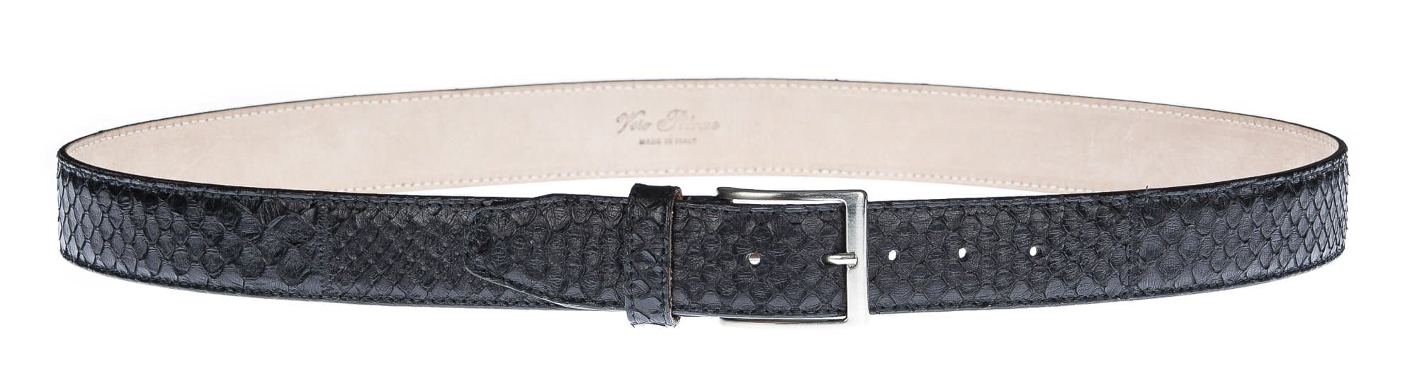 Cintura uomo in vera pelle di pitone certificata CITES, CANCÙN, colore NERO, CHIAROSCURO, Made in Italy