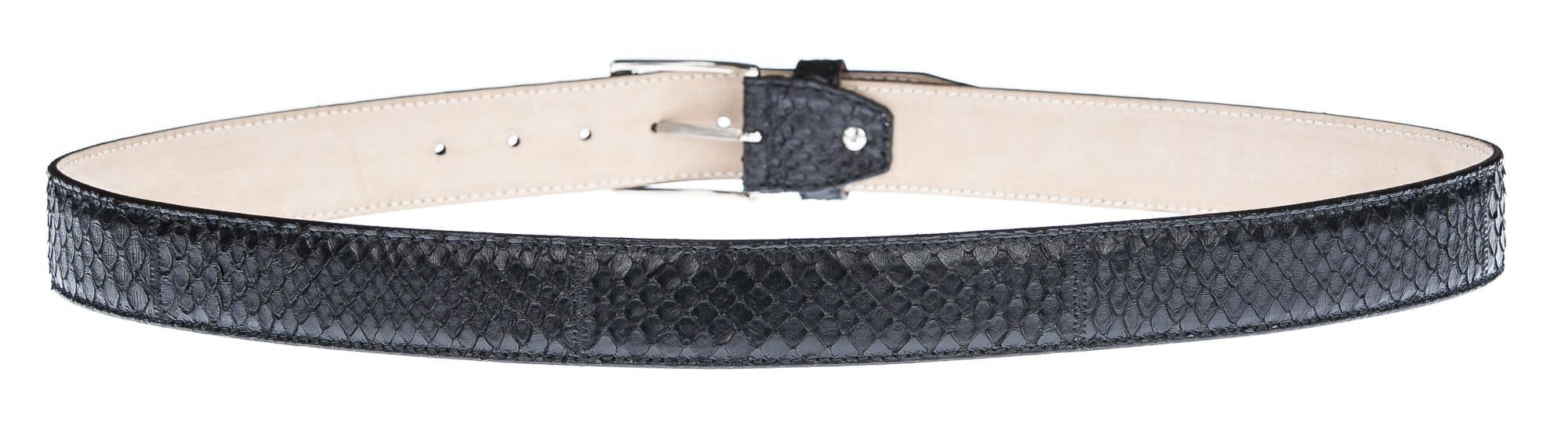 Cintura uomo in vera pelle di pitone certificata CITES, CANCÙN, colore NERO, CHIAROSCURO, Made in Italy