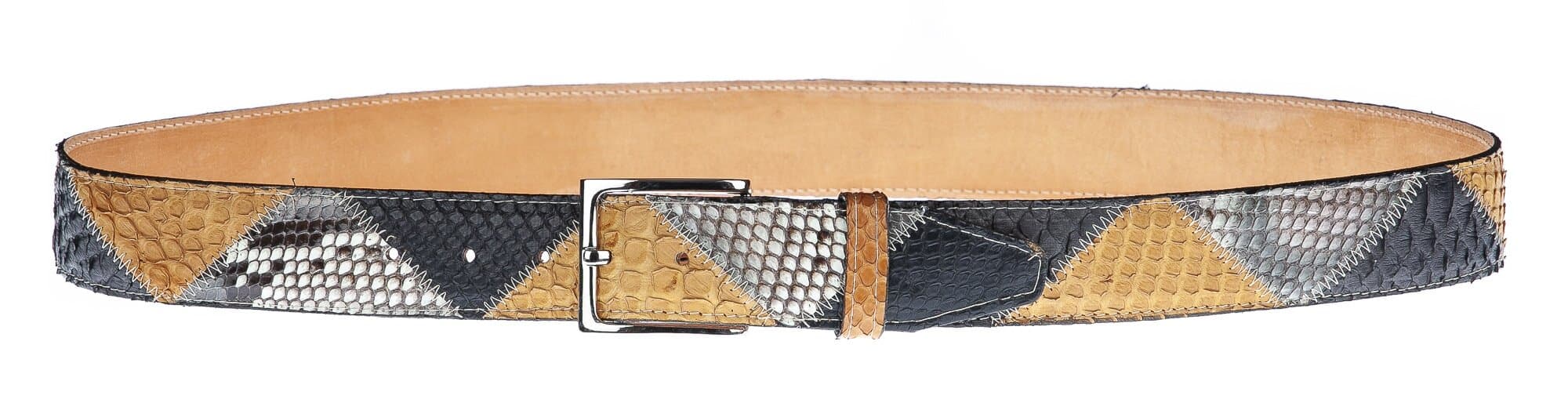 Cintura uomo TRIPOLI C35,vera pelle pitone certificato CITES, NERO/BIANCO/GIALLO, CHIAROSCURO, Made in Italy