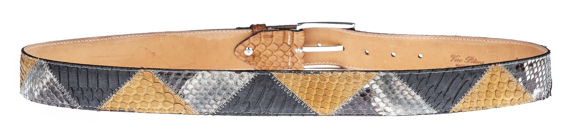 Cintura uomo TRIPOLI C35,vera pelle pitone certificato CITES, NERO/BIANCO/GIALLO, CHIAROSCURO, Made in Italy