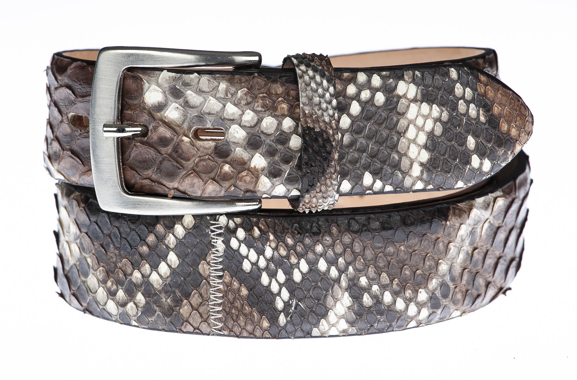 Cintura uomo BEIRUT C25, vera pelle pitone CITES, colore MARRONE/NERO/BIANCO, ELIO ZAGATO, Made in Italy