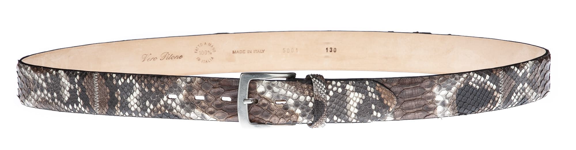 Cintura uomo BEIRUT C25, vera pelle pitone certificato CITES, colore MARRONE/NERO/BIANCO, ELIO ZAGATO, Made in Italy