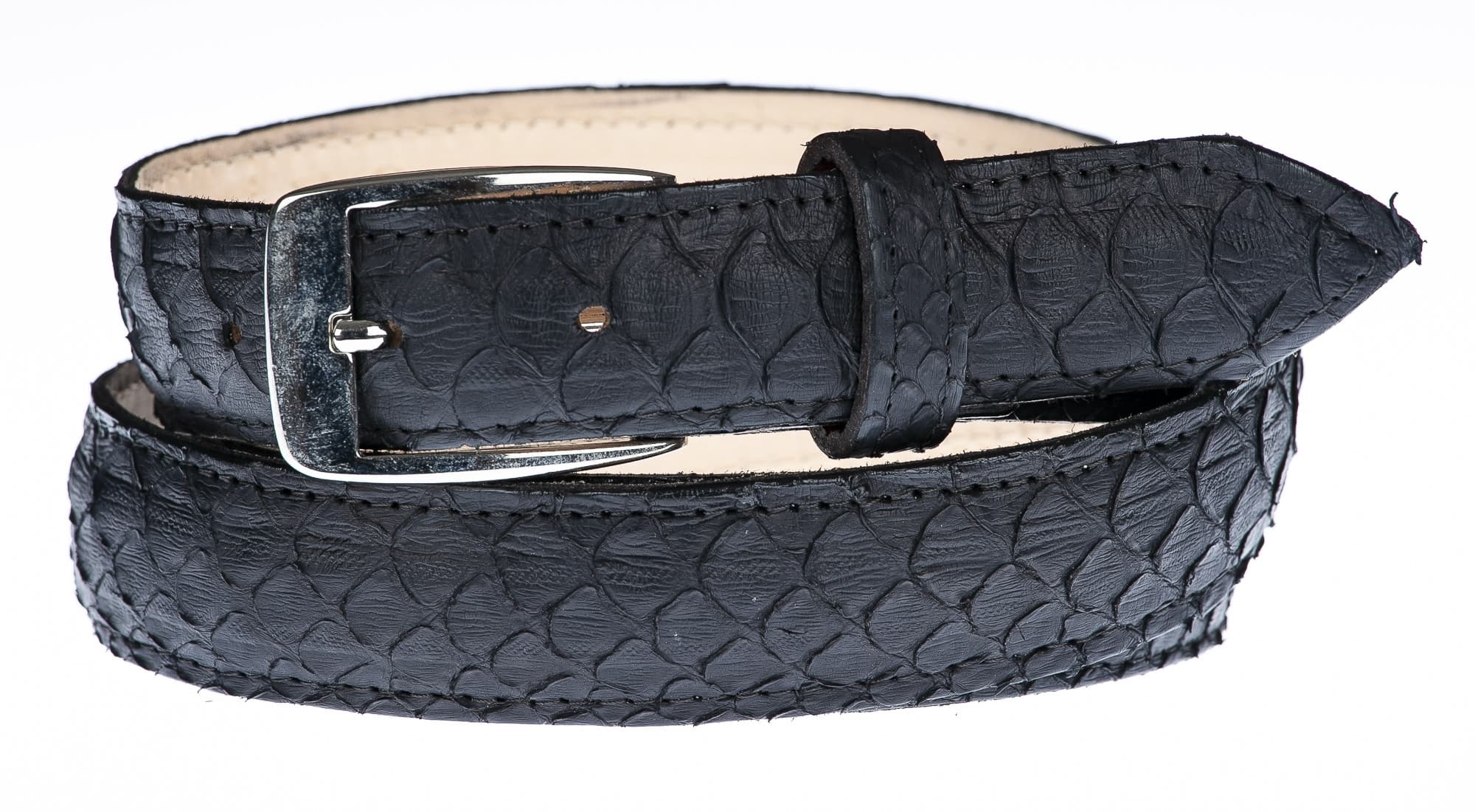 Cintura VENEZIA, vera pelle pitone CITES, colore NERO, CHIAROSCURO, Made in Italy