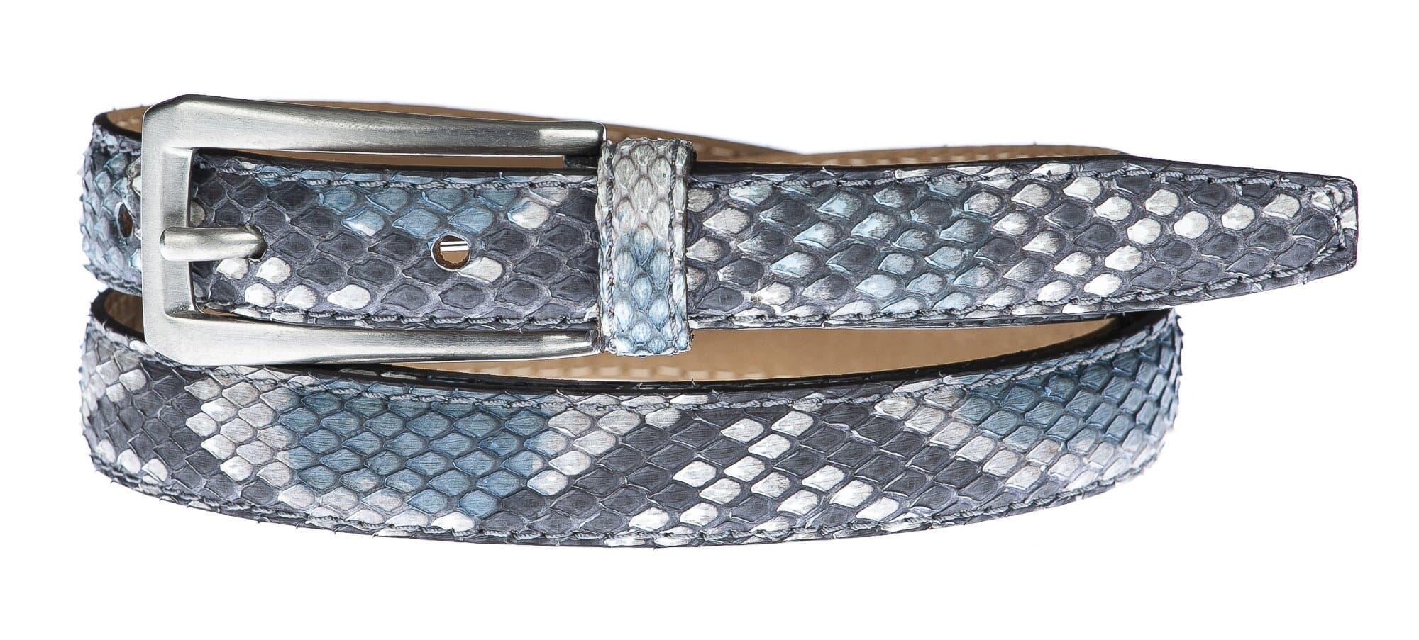 Cintura uomo/donna DIAMANTE vera pelle pitone certificato CITES, colore BLU/AZZURRO, ELIO ZAGATO, Made in Italy