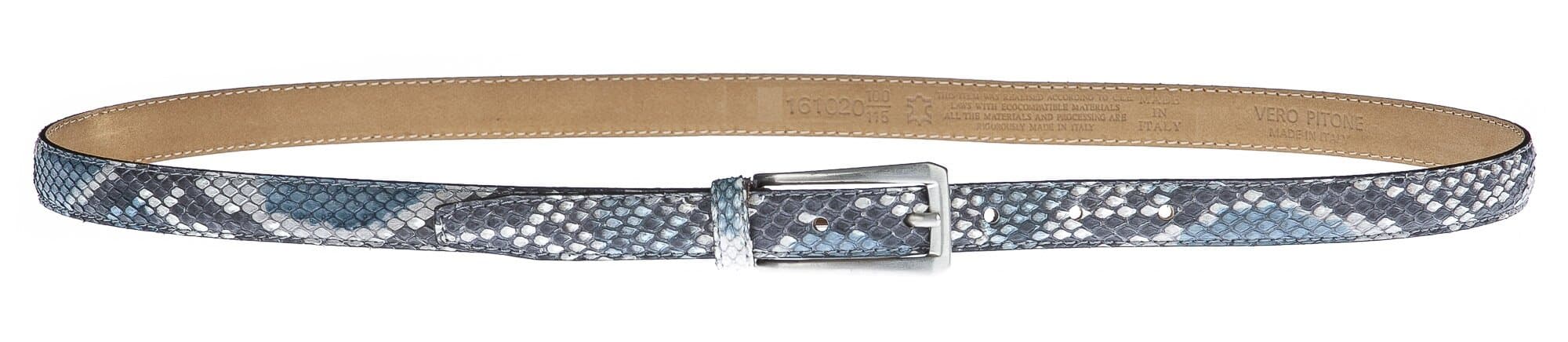 Cintura uomo/donna DIAMANTE vera pelle pitone certificato CITES, colore BLU/AZZURRO, ELIO ZAGATO, Made in Italy