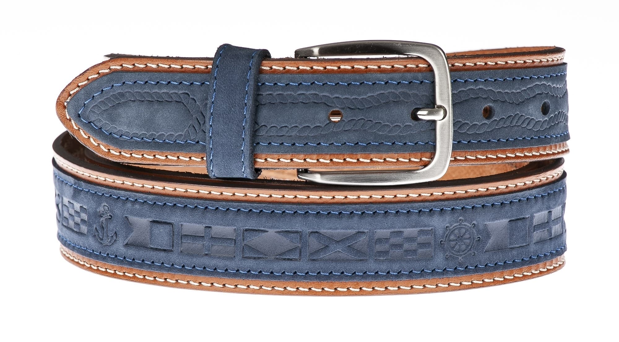 Cintura uomo in vera pelle MONTEFALCO, colore BLU/MARRONE, CHIAROSCURO, Made in Italy