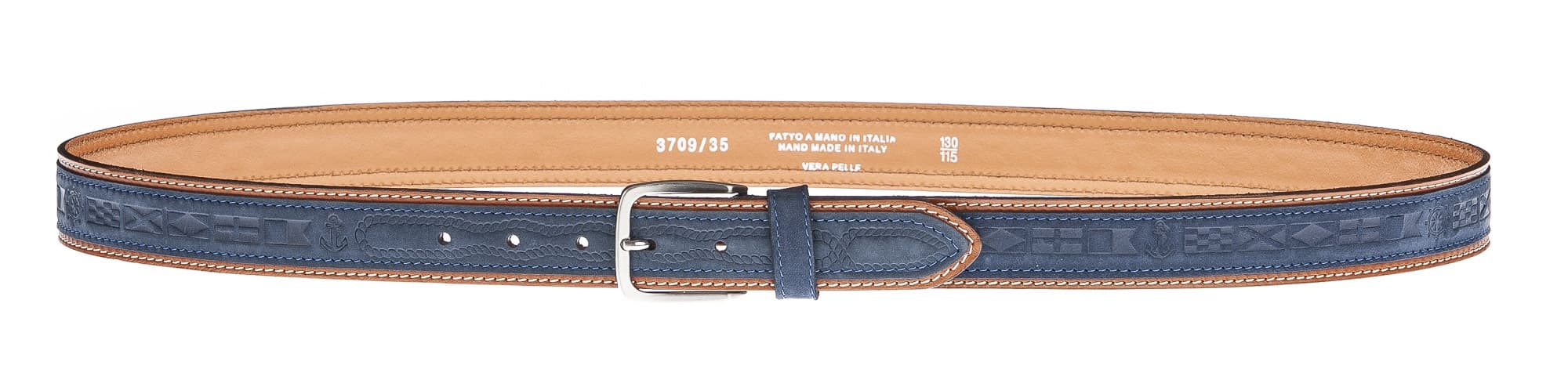 Cintura uomo in vera pelle MONTEFALCO, colore BLU/MARRONE, CHIAROSCURO, Made in Italy