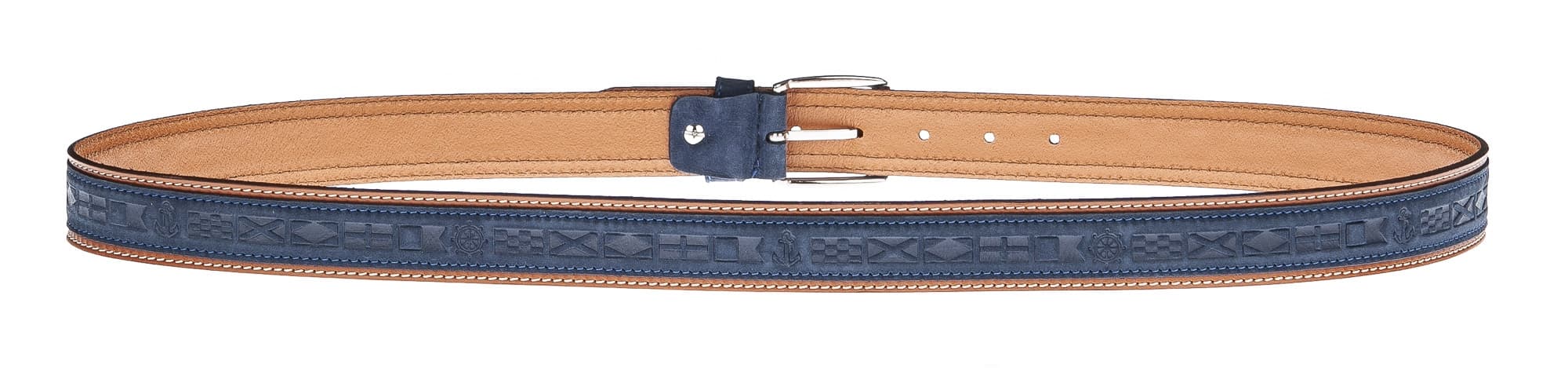 Cintura uomo in vera pelle MONTEFALCO, colore BLU/MARRONE, CHIAROSCURO, Made in Italy