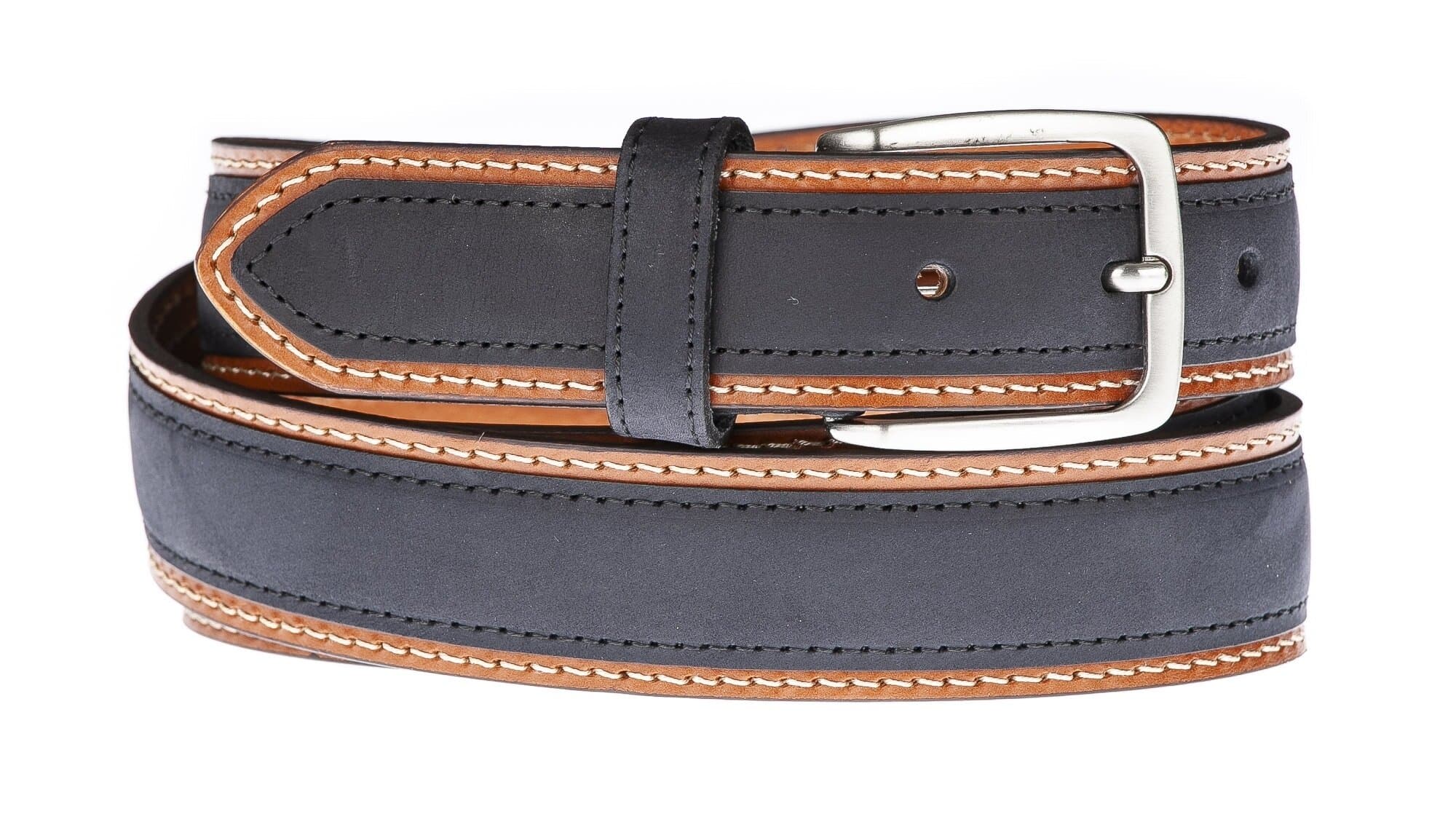 Cintura uomo in vera pelle MONTECCHIO, colore NERO/MARRONE, CHIAROSCURO, Made in Italy