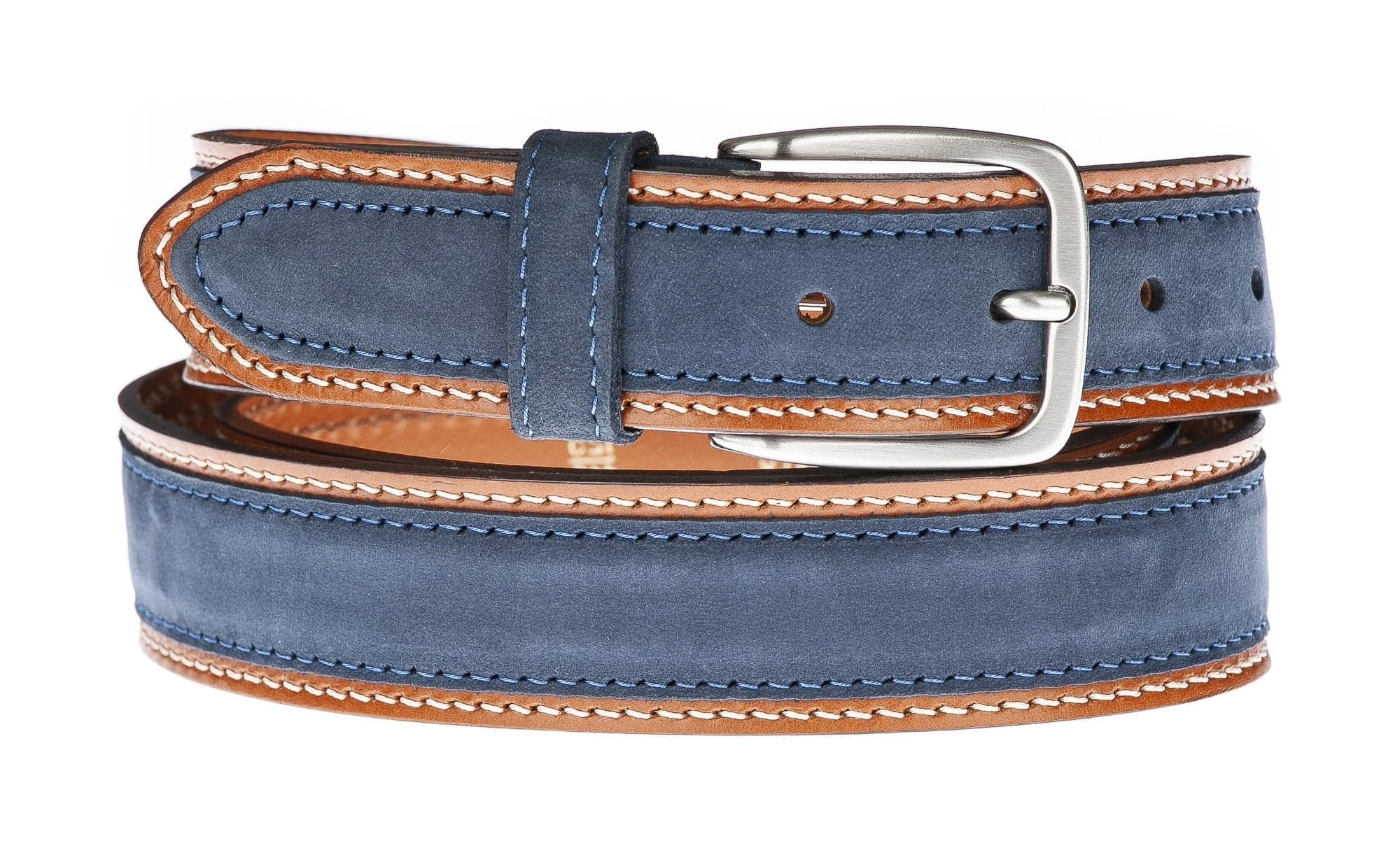 Cintura uomo in vera pelle MONTECCHIO, colore BLU/MARRONE, CHIAROSCURO, Made in Italy