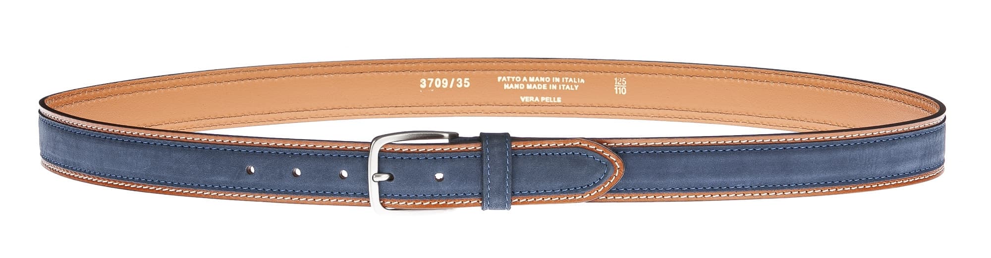 Cintura uomo in vera pelle MONTECCHIO, colore BLU/MARRONE, CHIAROSCURO, Made in Italy