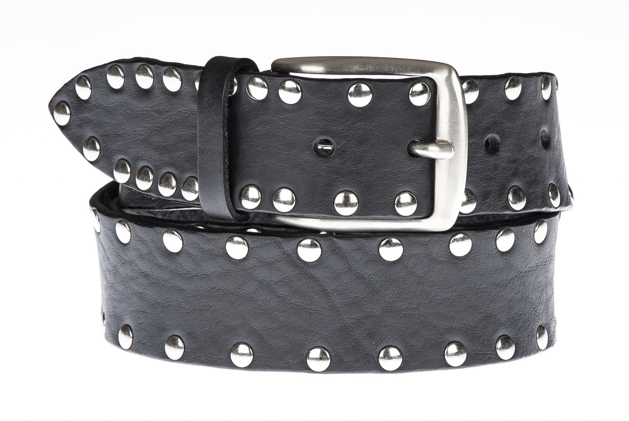 Cintura uomo in vera pelle ORVIETO, con borchie, colore NERO, CHIAROSCURO, Made in Italy