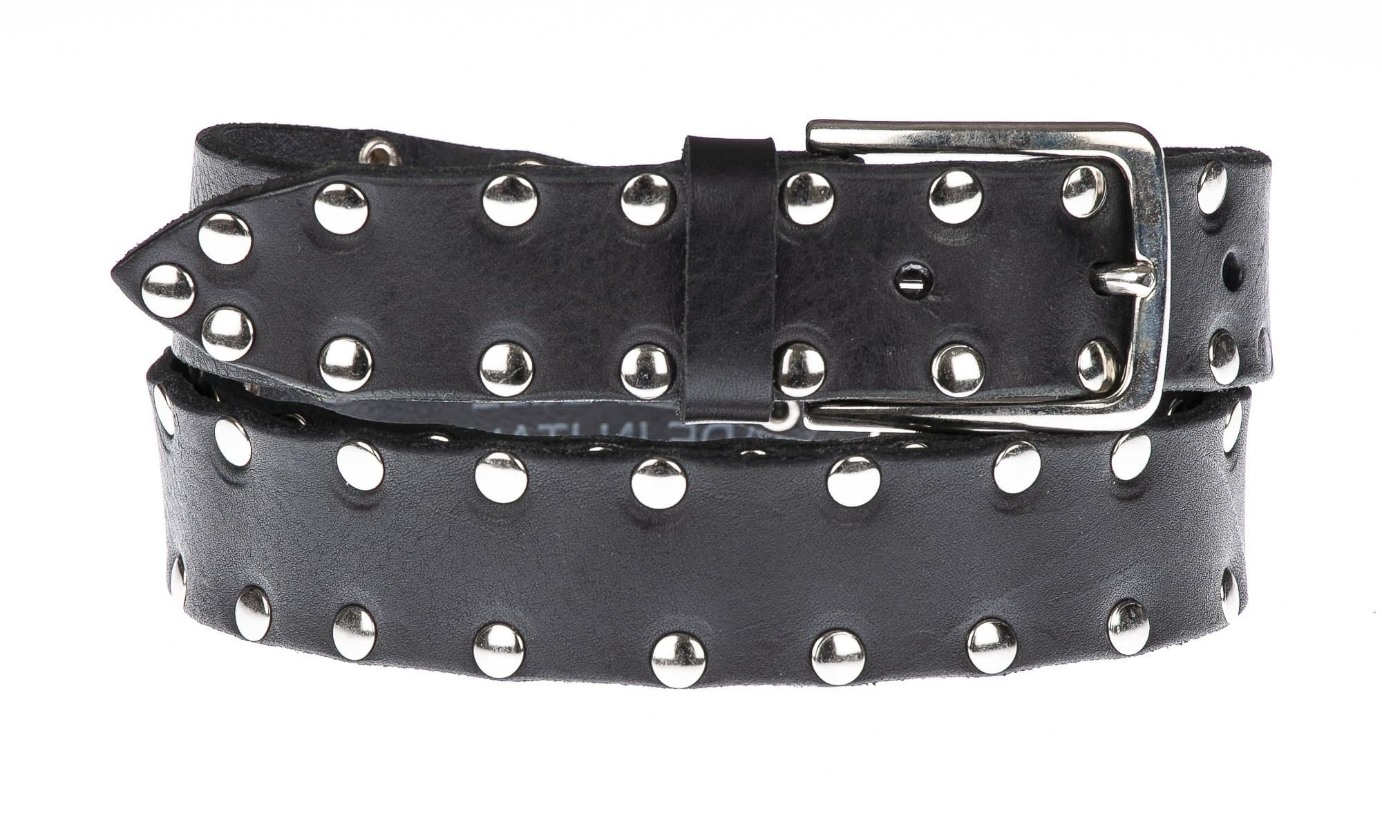 Cintura uomo in vera pelle ORVIETO MEDIUM, colore NERO, con borchie, CHIAROSCURO, Made in Italy