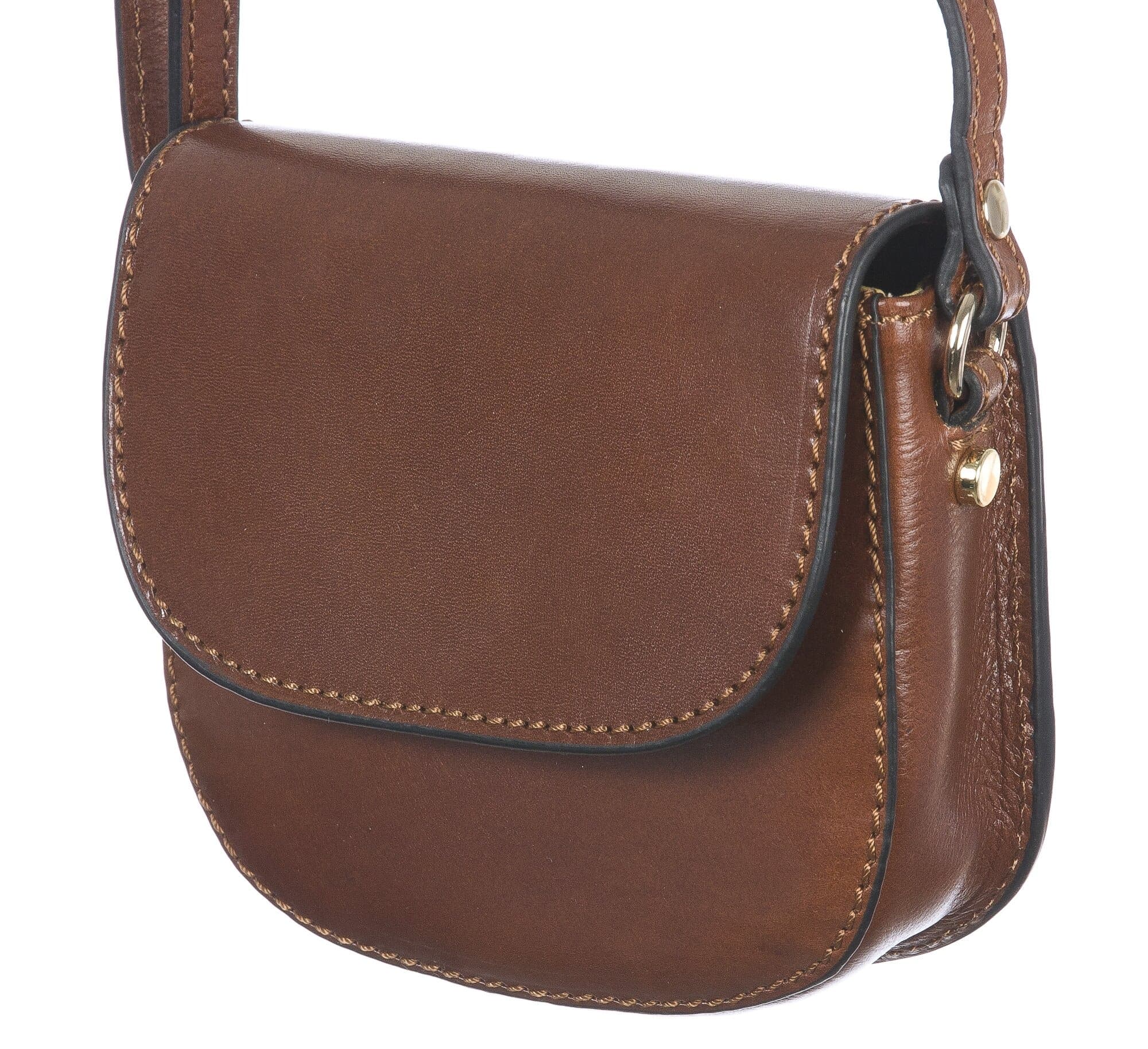 Borsa a tracolla da donna in vera pelle primo fiore, CASSANDRA, colore MARRONE, CHIARO SCURO, MADE IN ITALY