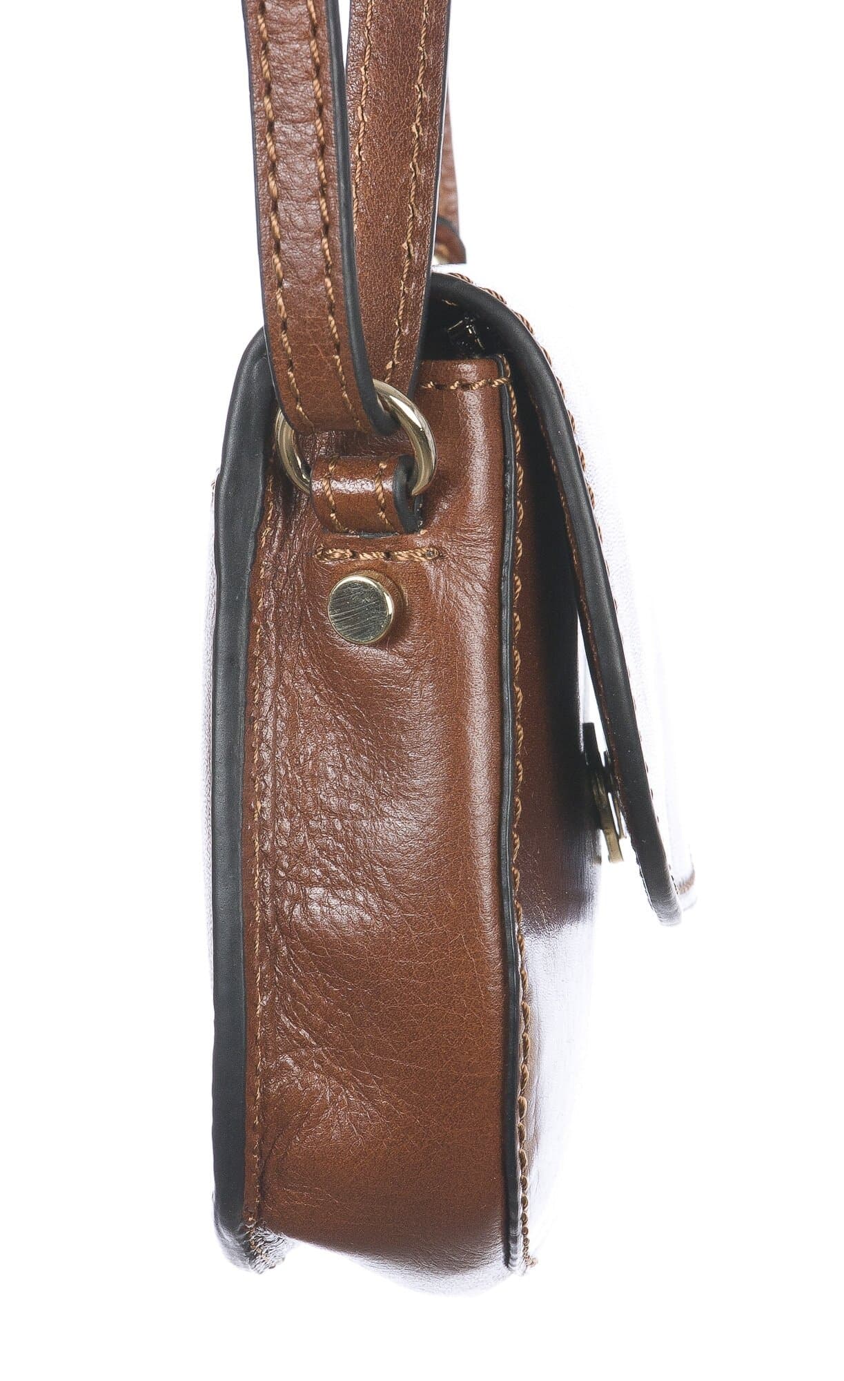 Borsa a tracolla da donna in vera pelle primo fiore, CASSANDRA, colore MARRONE, CHIARO SCURO, MADE IN ITALY