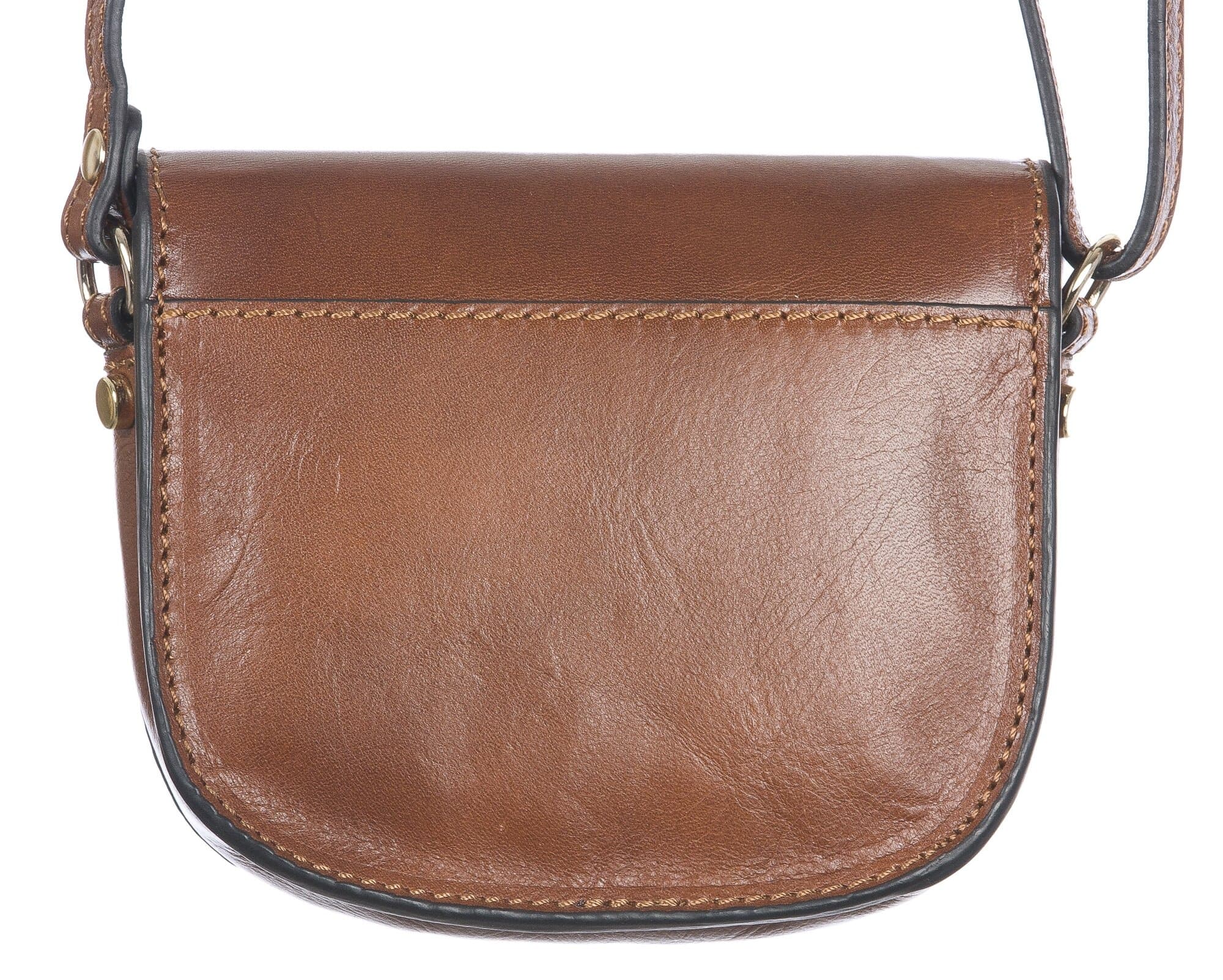Borsa a tracolla da donna in vera pelle primo fiore, CASSANDRA, colore MARRONE, CHIARO SCURO, MADE IN ITALY
