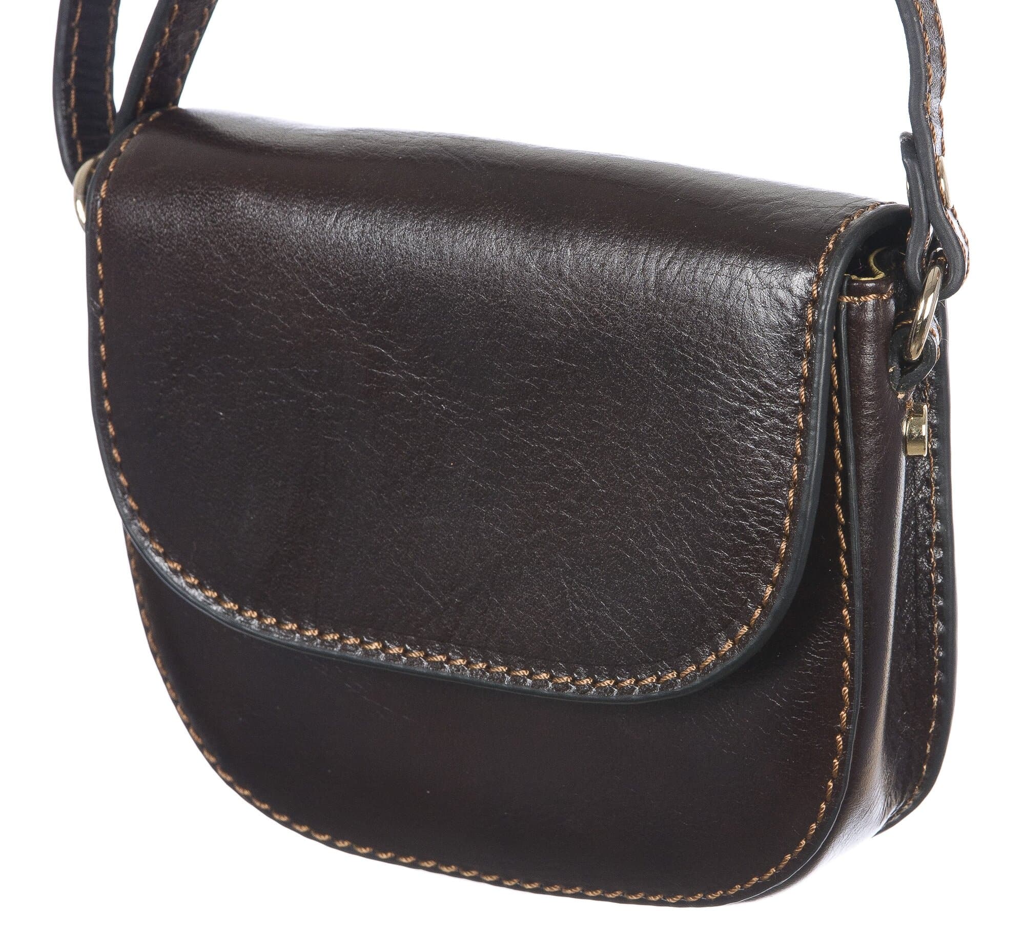 Borsa a tracolla da donna in vera pelle primo fiore, CASSANDRA, colore TESTA DI MORO, CHIARO SCURO, MADE IN ITALY