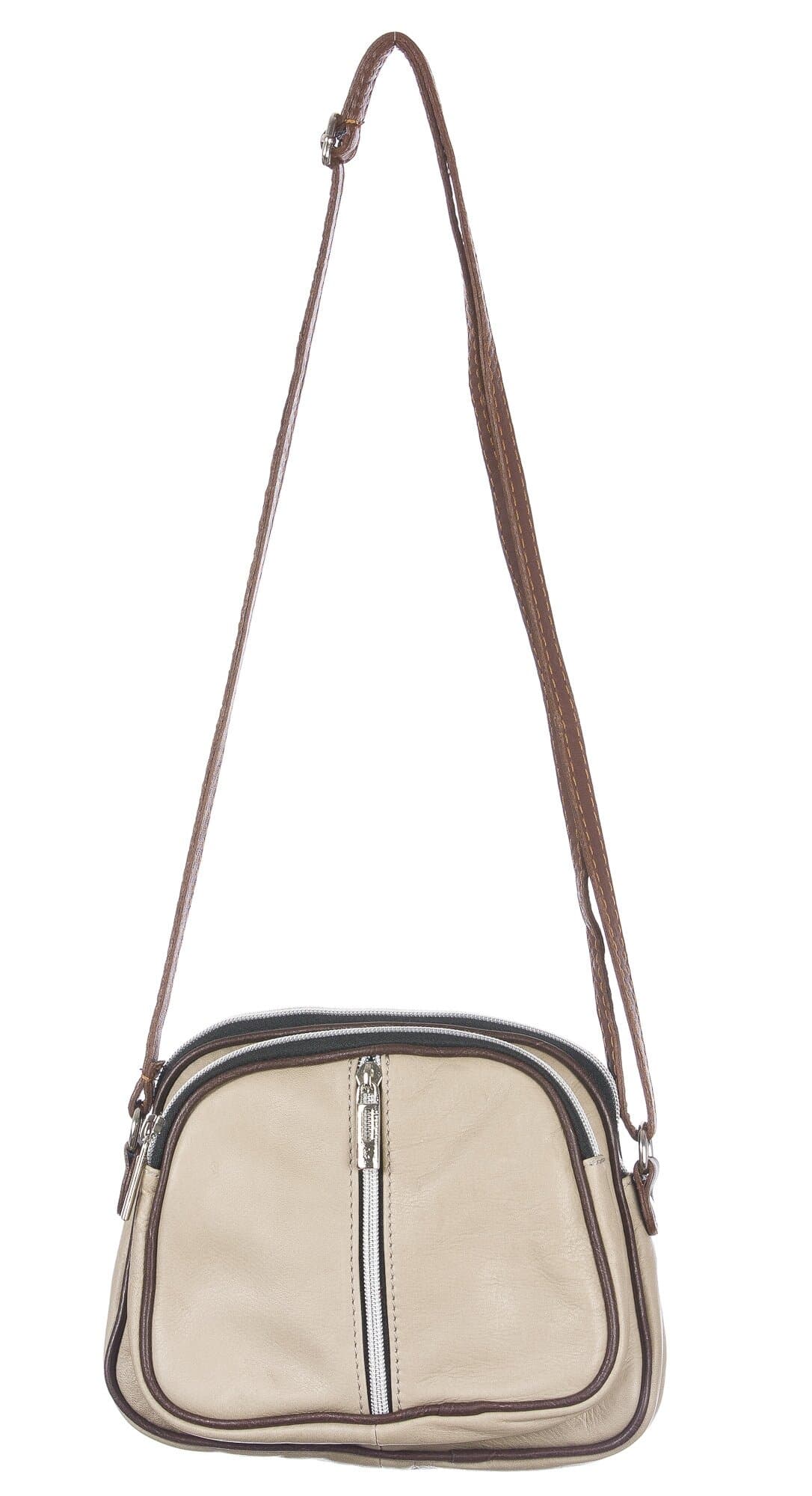 Borsa a tracolla da donna in vera pelle primo fiore, GIUSY, colore BEIGE, CHIARO SCURO, MADE IN ITALY