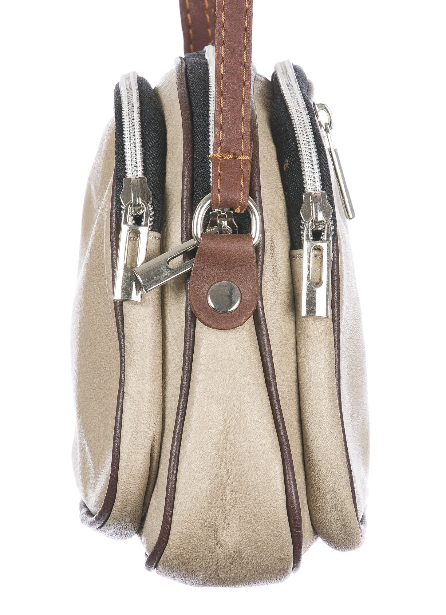 Borsa a tracolla da donna in vera pelle primo fiore, GIUSY, colore BEIGE, CHIARO SCURO, MADE IN ITALY