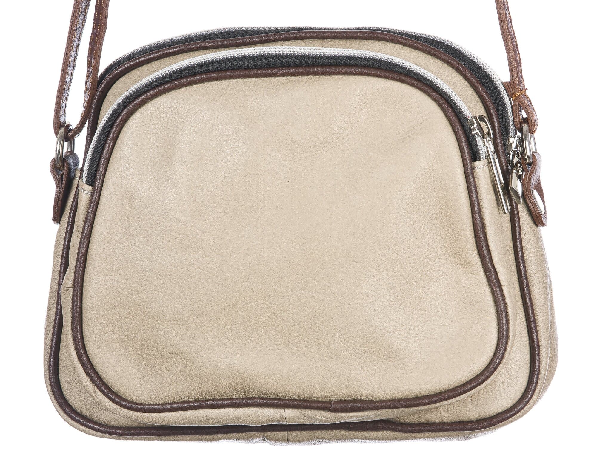 Borsa a tracolla da donna in vera pelle primo fiore, GIUSY, colore BEIGE, CHIARO SCURO, MADE IN ITALY