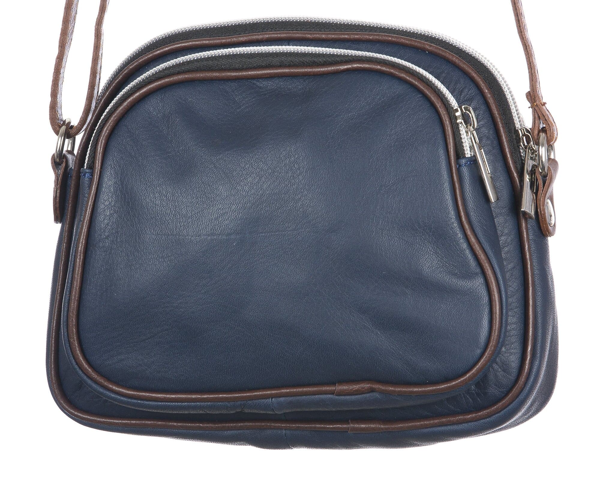 Borsa a tracolla da donna in vera pelle primo fiore, GIUSY, colore BLU, CHIARO SCURO, MADE IN ITALY