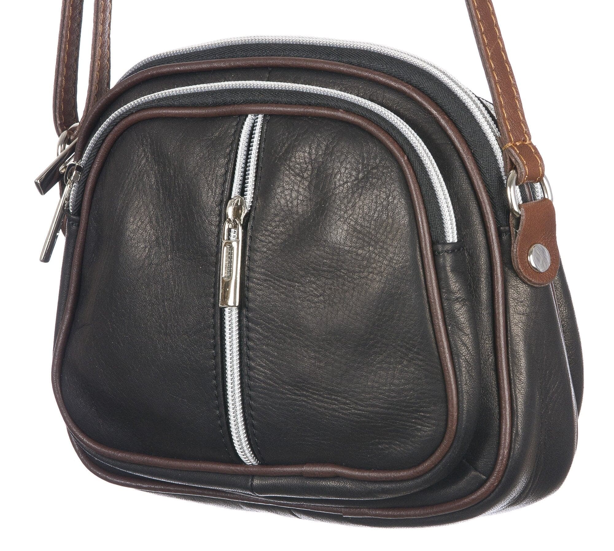 Borsa a tracolla da donna in vera pelle primo fiore, GIUSY, colore NERO, CHIARO SCURO, MADE IN ITALY