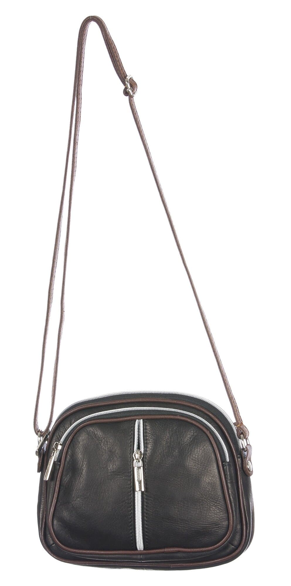 Borsa a tracolla da donna in vera pelle primo fiore, GIUSY, colore NERO, CHIARO SCURO, MADE IN ITALY
