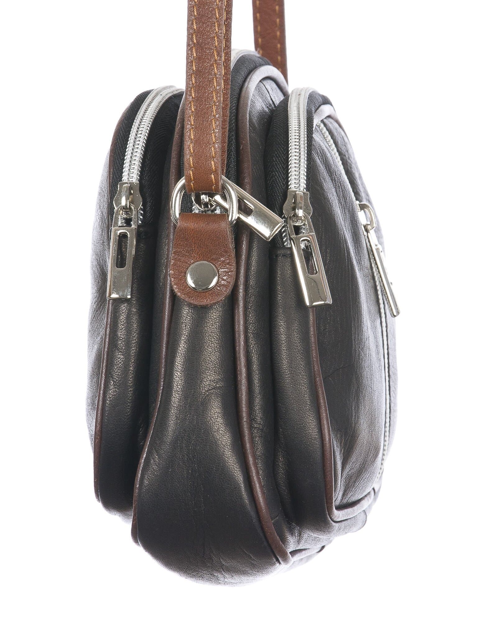 Borsa a tracolla da donna in vera pelle primo fiore, GIUSY, colore NERO, CHIARO SCURO, MADE IN ITALY
