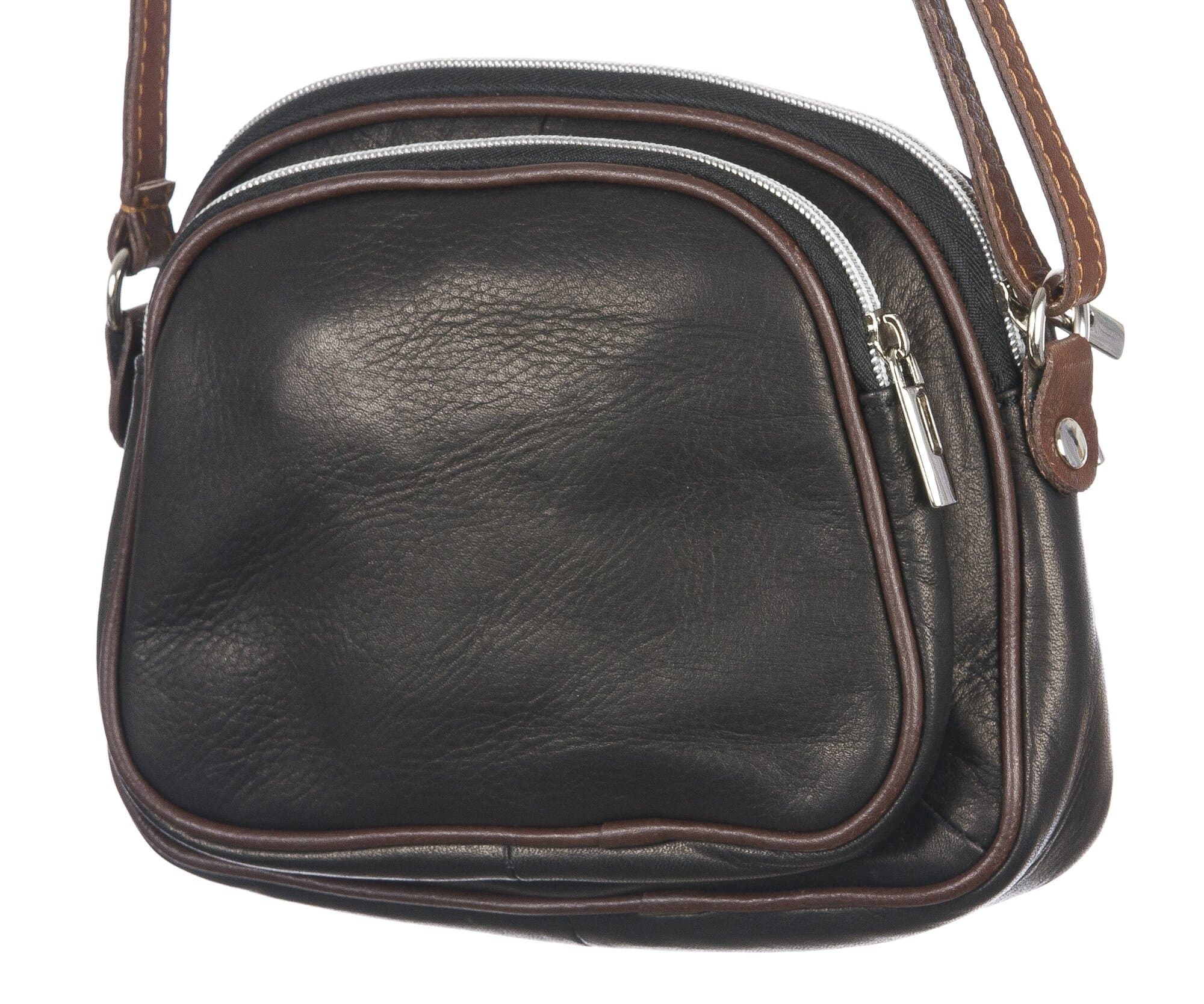 Borsa a tracolla da donna in vera pelle primo fiore, GIUSY, colore NERO, CHIARO SCURO, MADE IN ITALY
