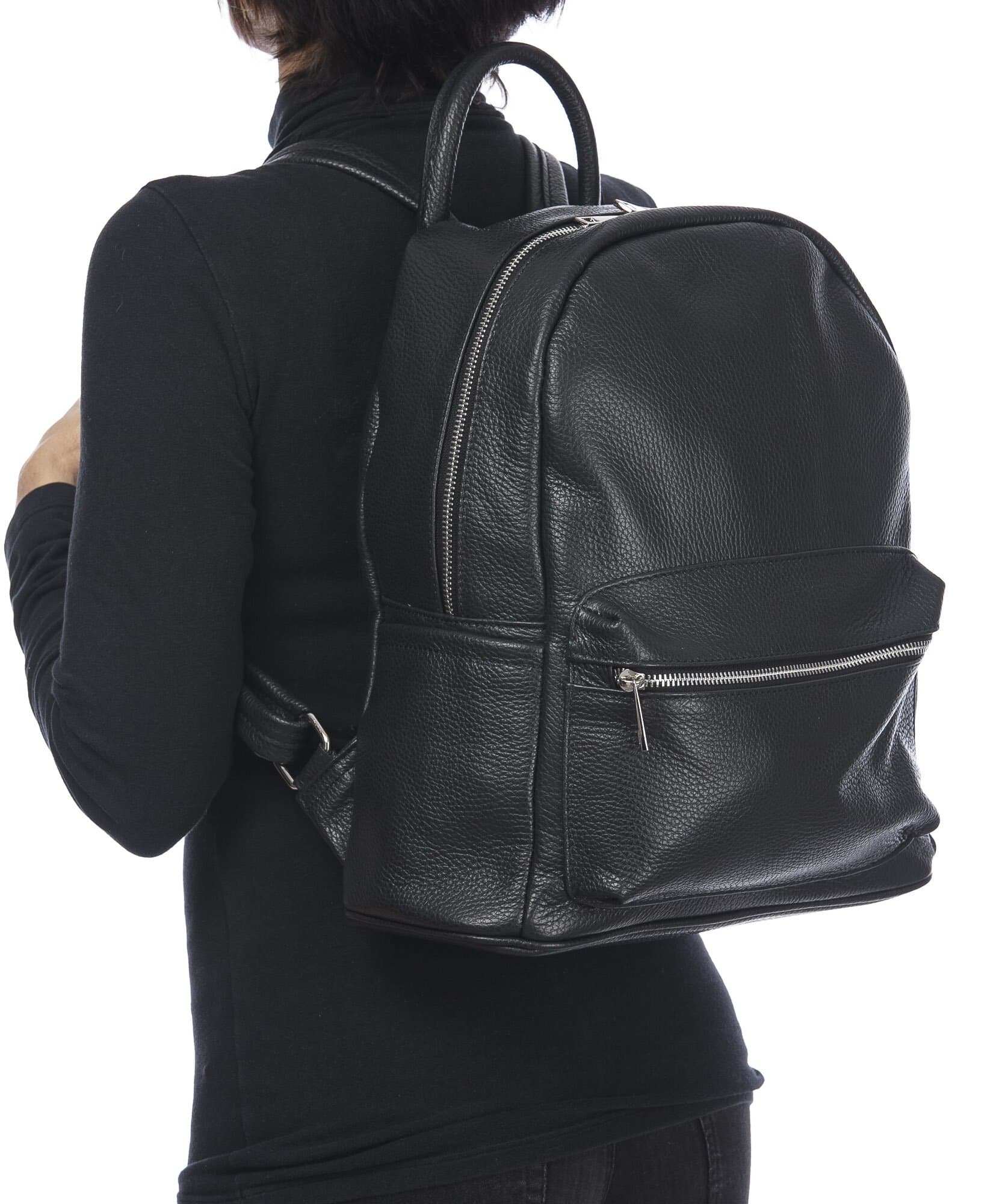 Borsa zaino donna in vera pelle MONTE AMARO, colore NERO, CHIAROSCURO, MADE IN ITALY