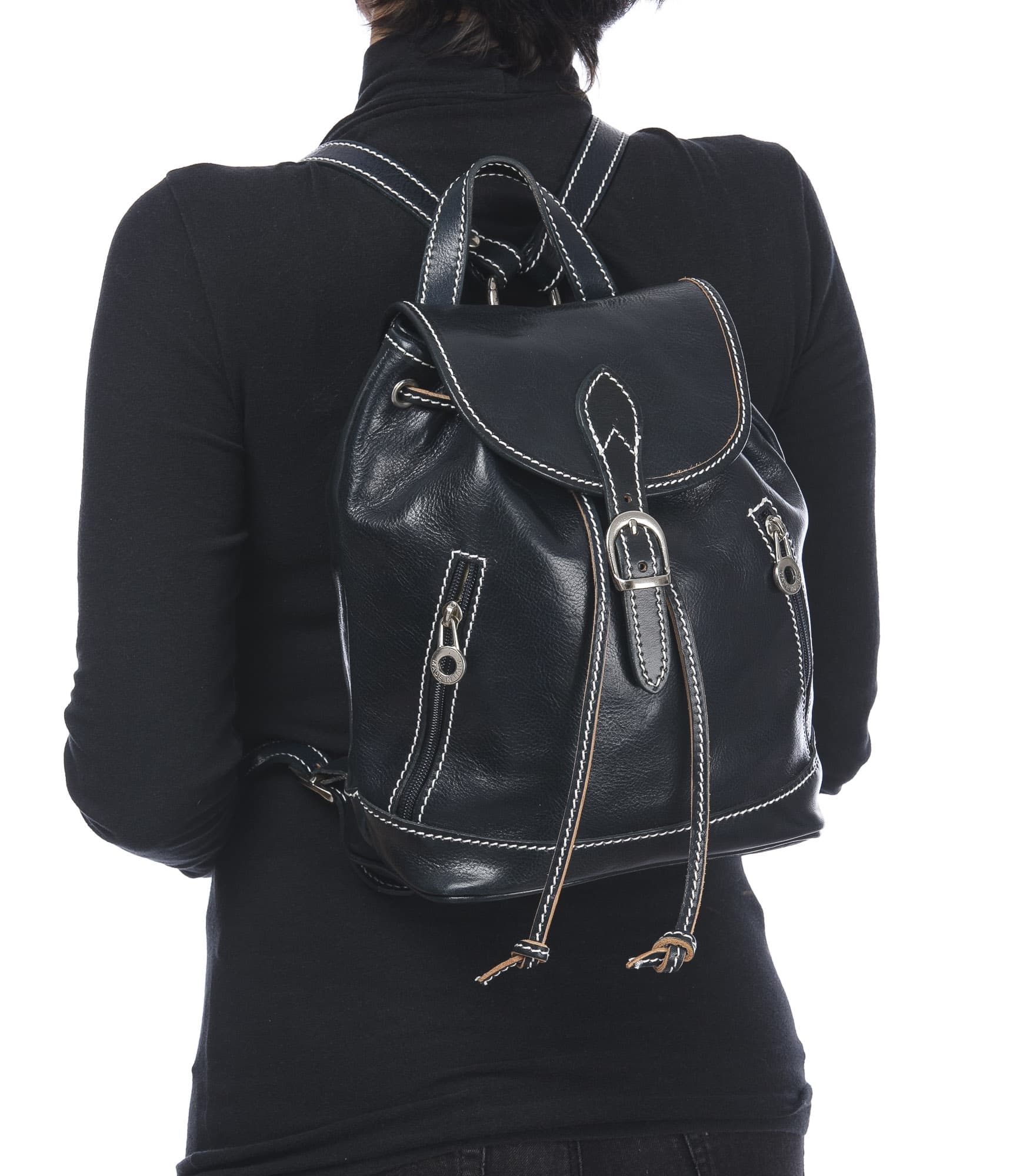 Monte LEONE maxi : zaino donna, cuoio, colore: NERO, Made in Italy