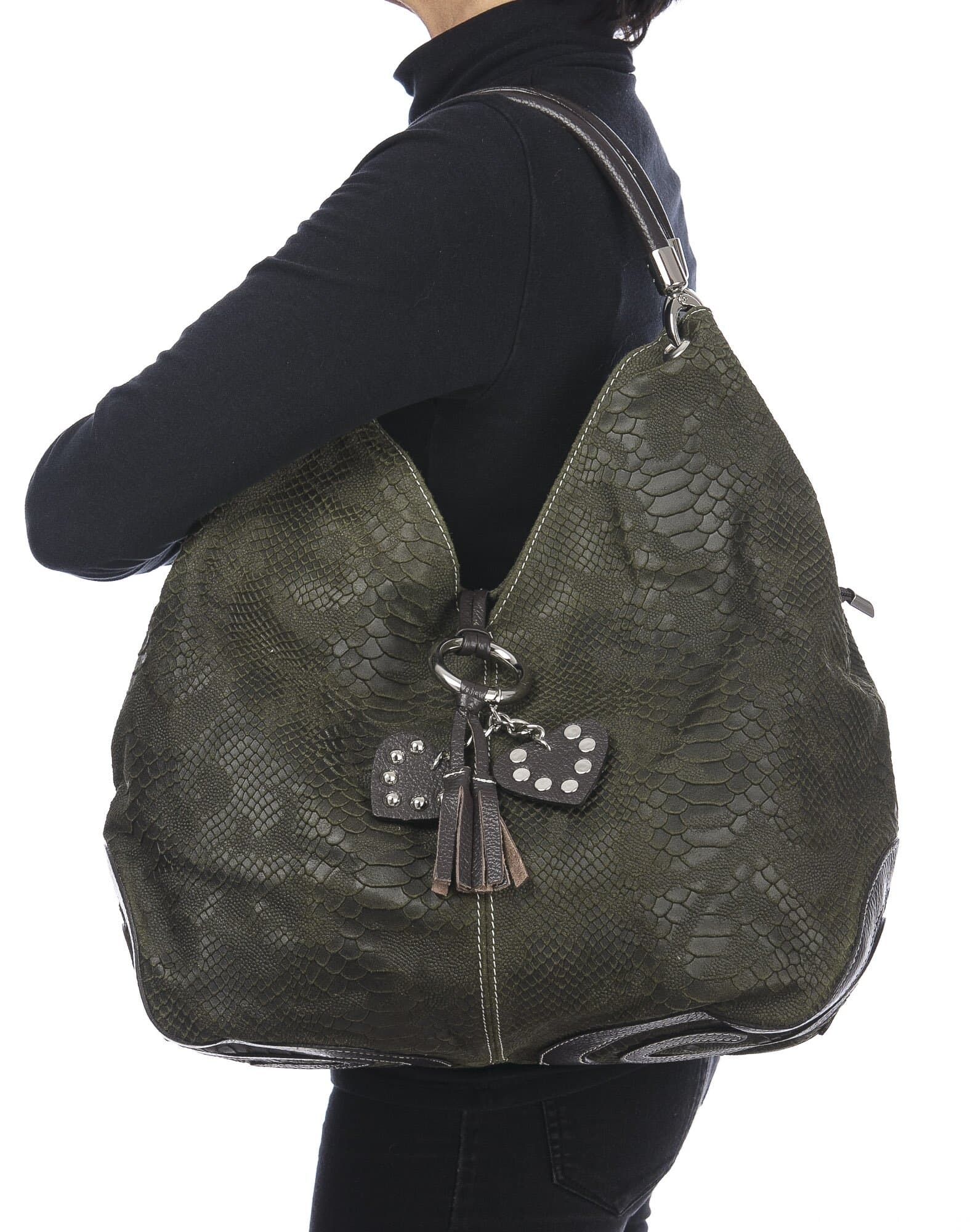 Borsa donna in vera pelle CHIAROSCURO mod. BONELLA big colore VERDE Made in Italy