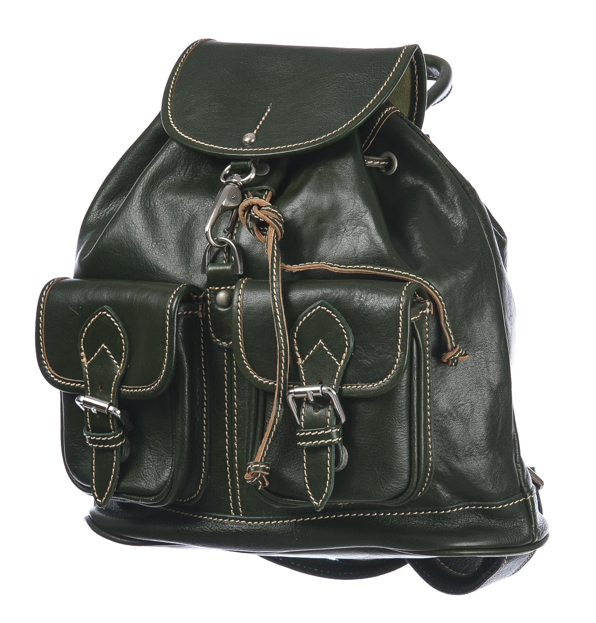 Borsa zaino donna in vera pelle MONTE ROSA, colore VERDE, CHIAROSCURO, MADE IN ITALY