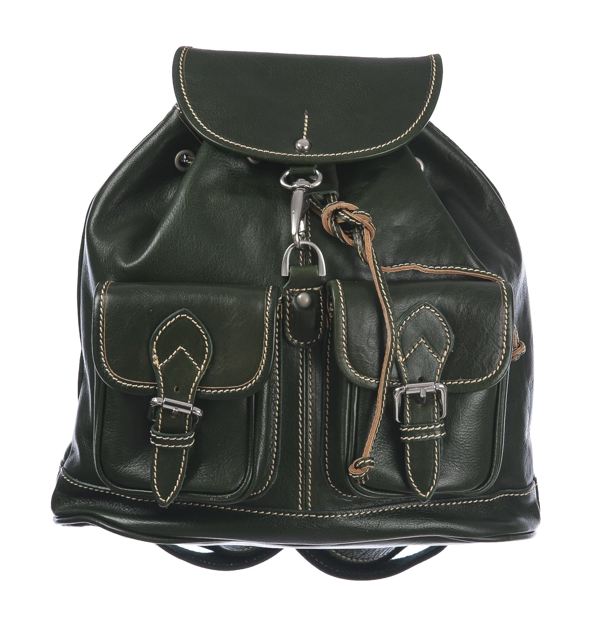 Borsa zaino donna in vera pelle MONTE ROSA, colore VERDE, CHIAROSCURO, MADE IN ITALY