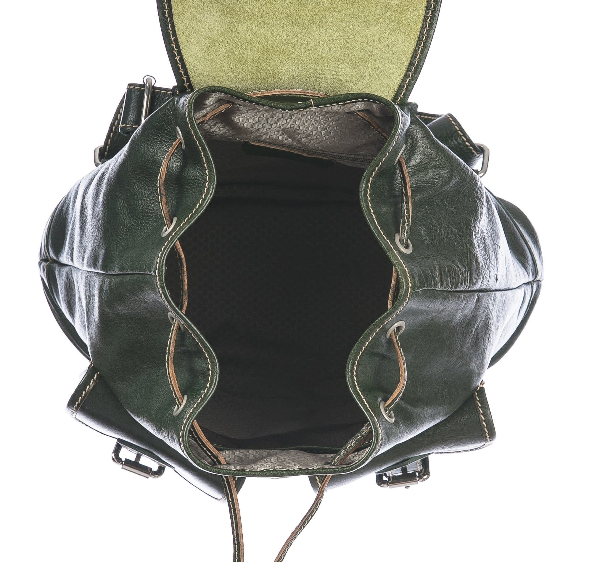 Borsa zaino donna in vera pelle MONTE ROSA, colore VERDE, CHIAROSCURO, MADE IN ITALY