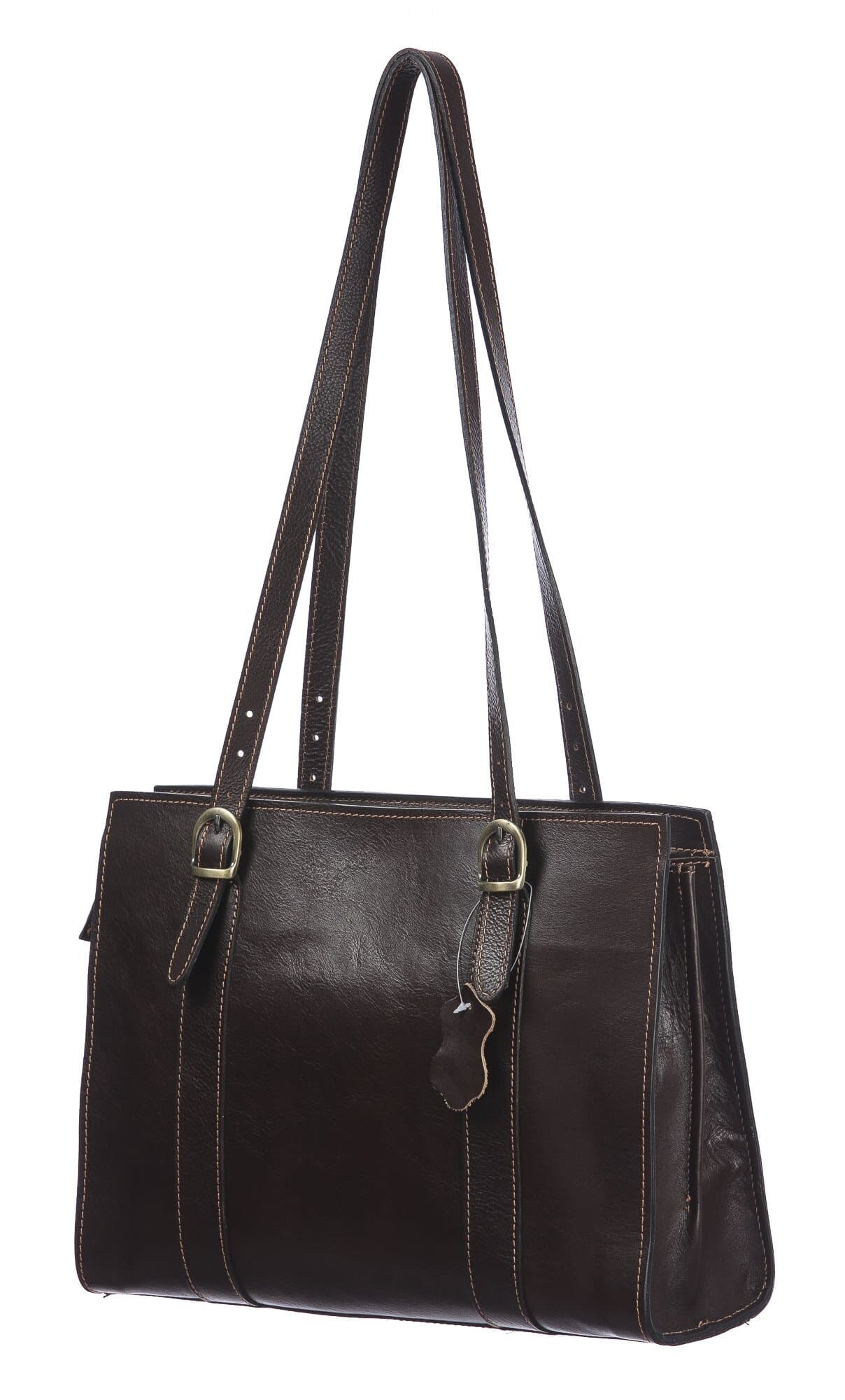MARINA : borsa donna a spalla in cuoio, colore : TESTA MORO, Made in Italy