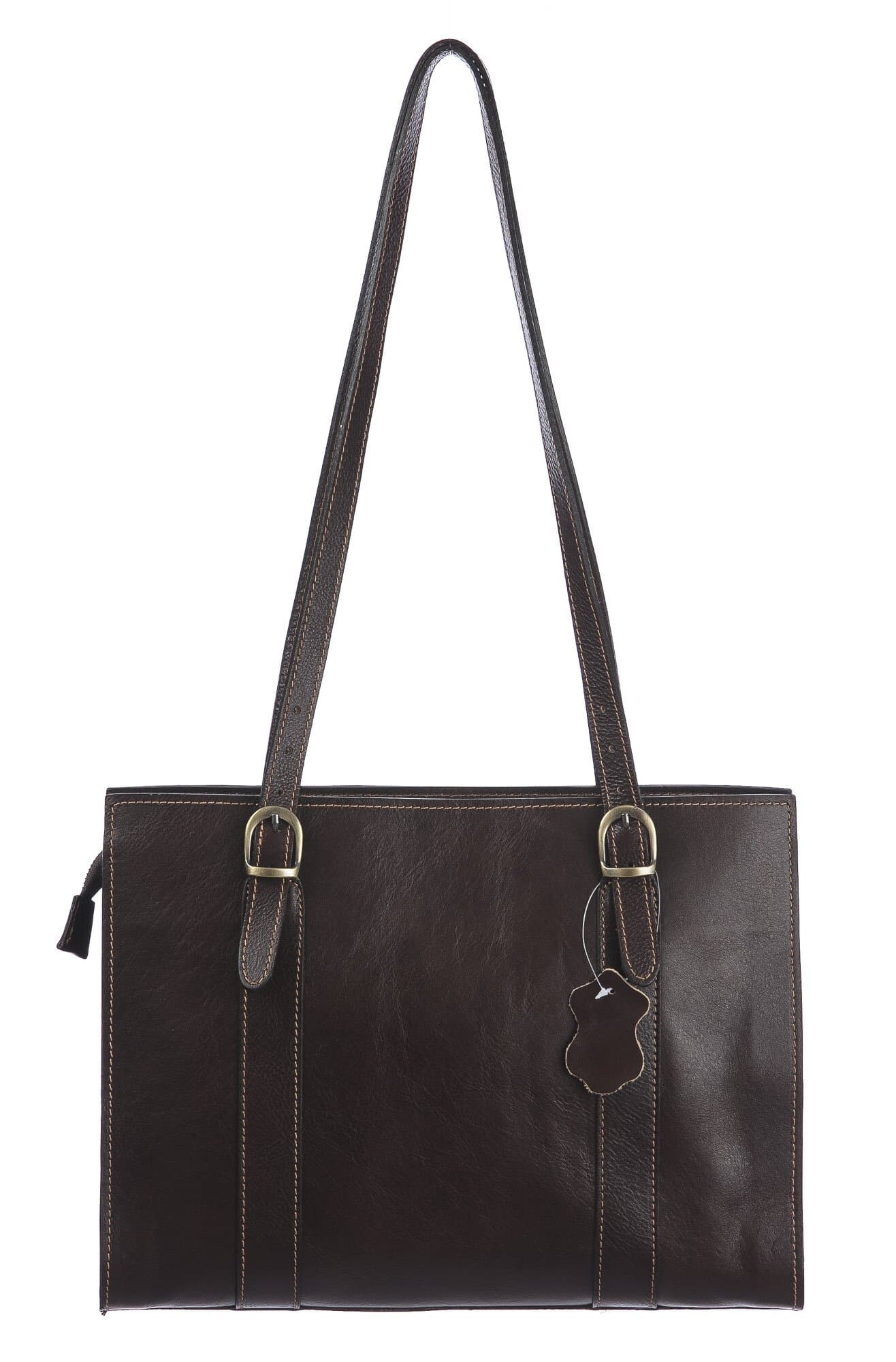MARINA : borsa donna a spalla in cuoio, colore : TESTA MORO, Made in Italy