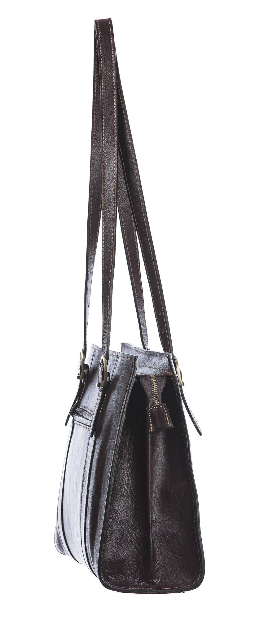 MARINA : borsa donna a spalla in cuoio, colore : TESTA MORO, Made in Italy