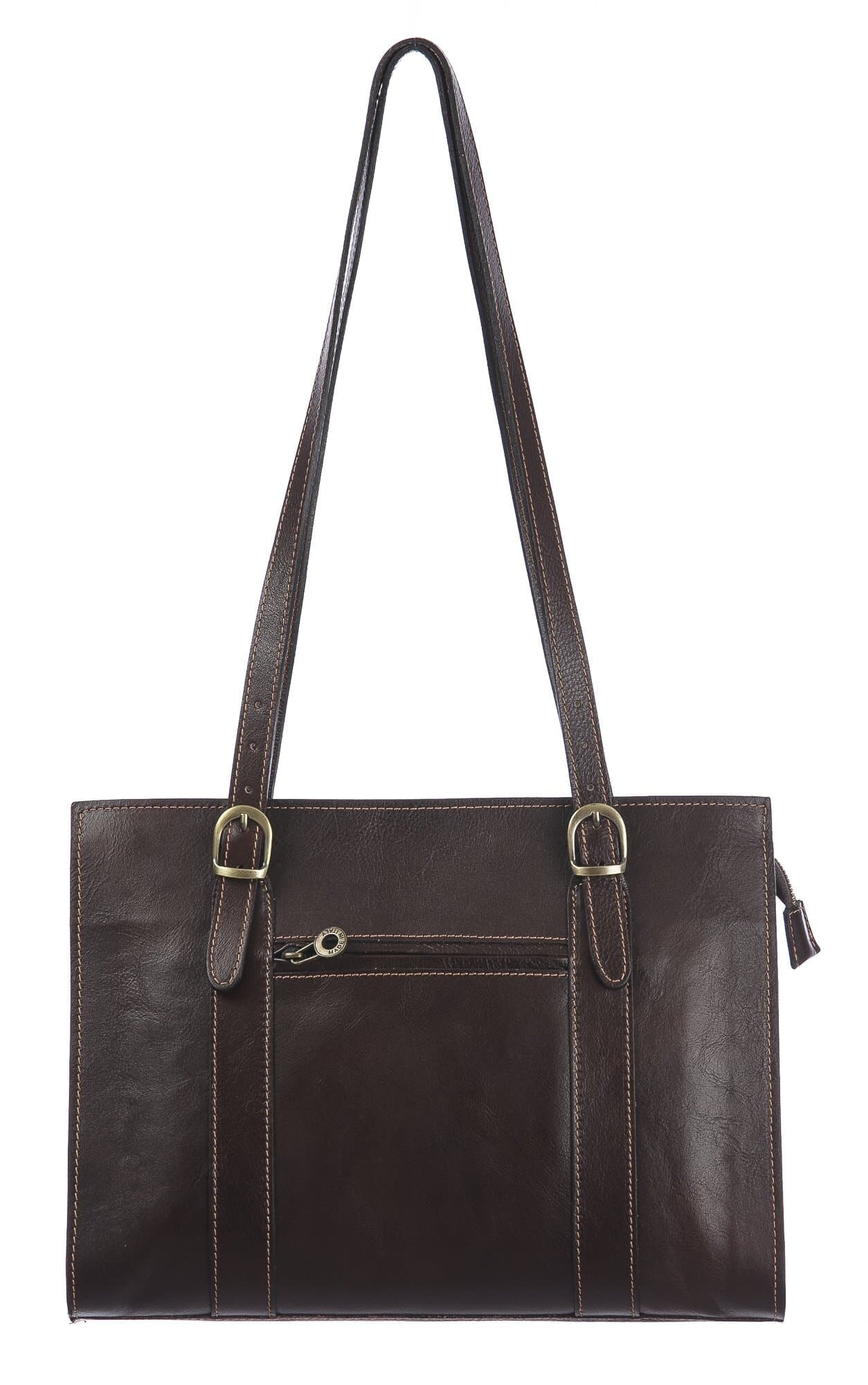 MARINA : borsa donna a spalla in cuoio, colore : TESTA MORO, Made in Italy
