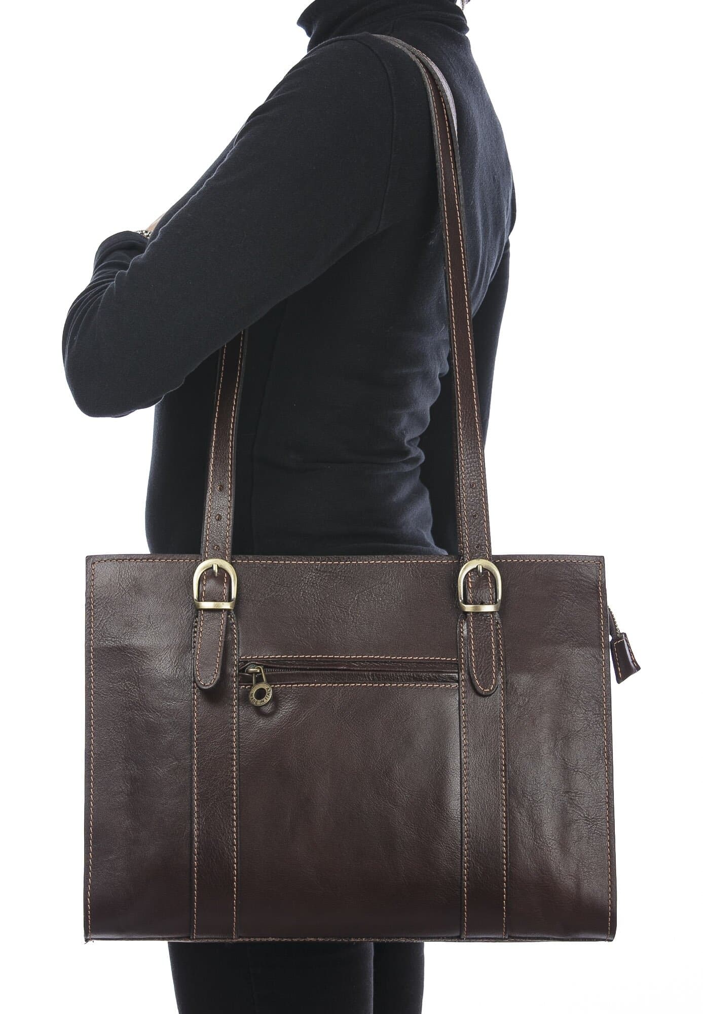 MARINA : borsa donna a spalla in cuoio, colore : TESTA MORO, Made in Italy