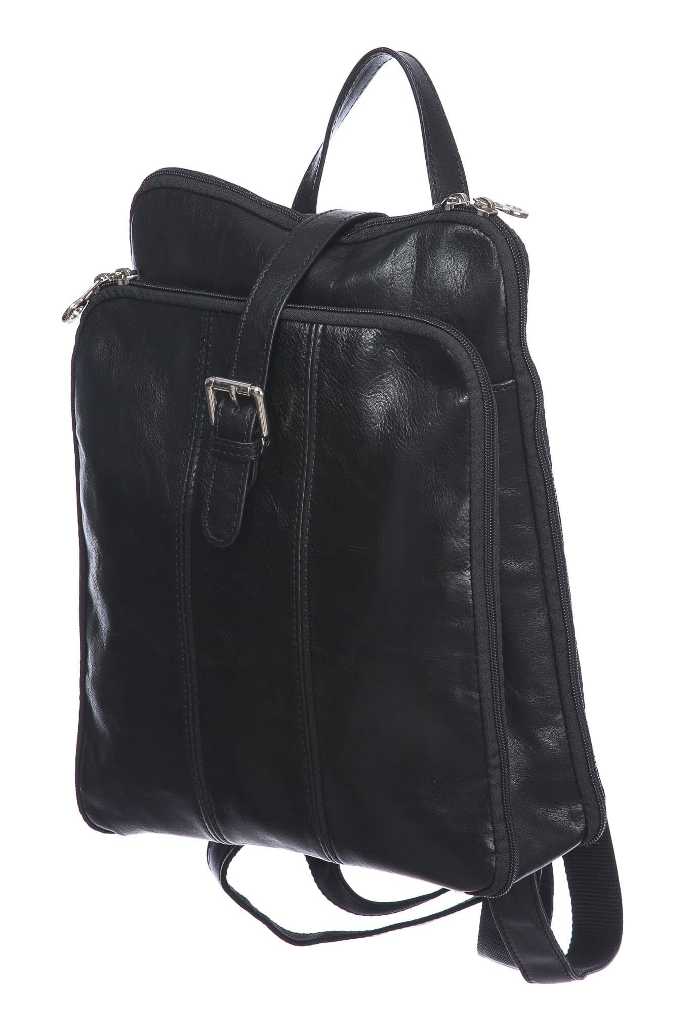 Borsa zaino donna in vera pelle MONTE COLOMBINE, colore NERO, CHIAROSCURO, MADE IN ITALY