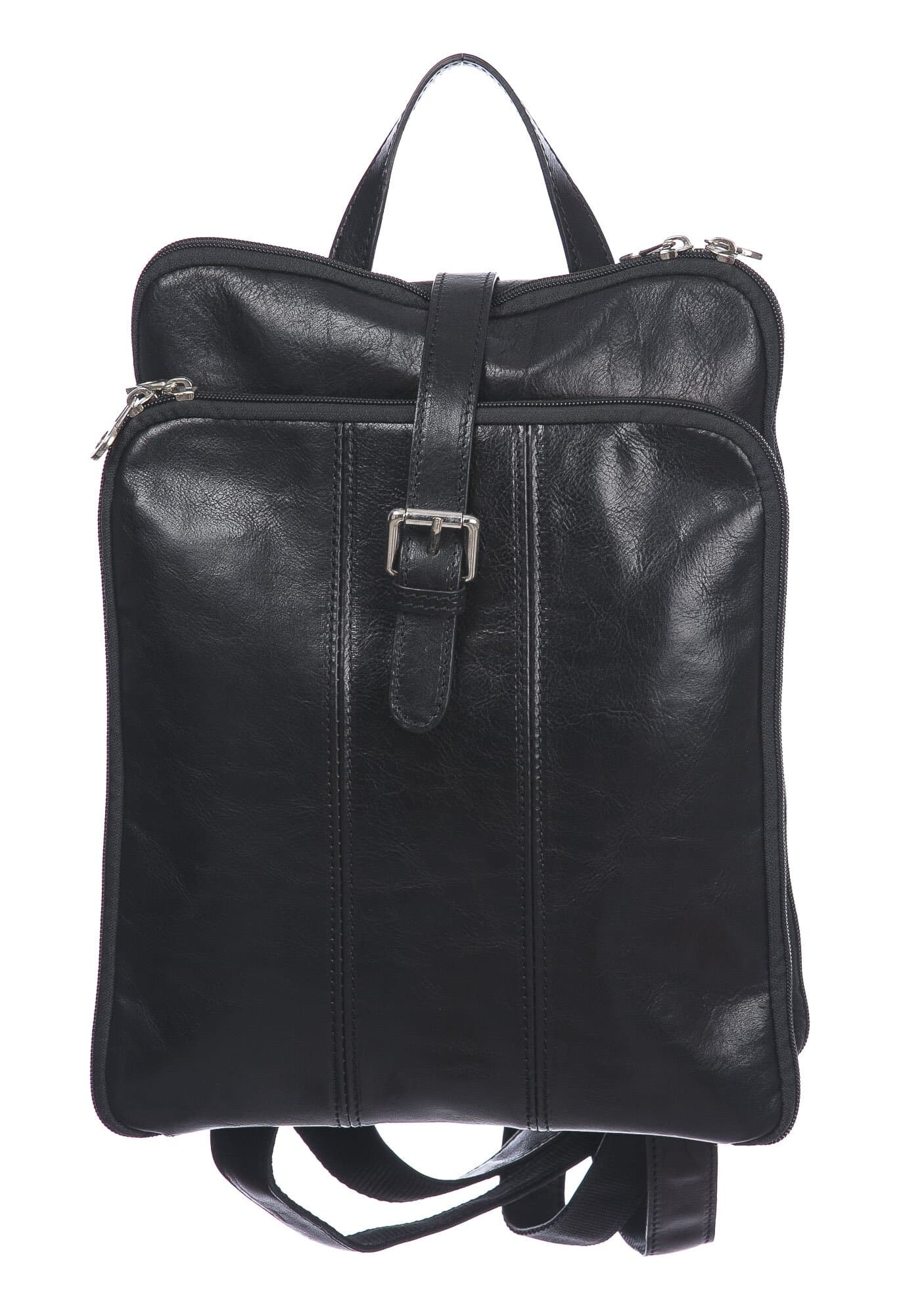 Borsa zaino donna in vera pelle MONTE COLOMBINE, colore NERO, CHIAROSCURO, MADE IN ITALY