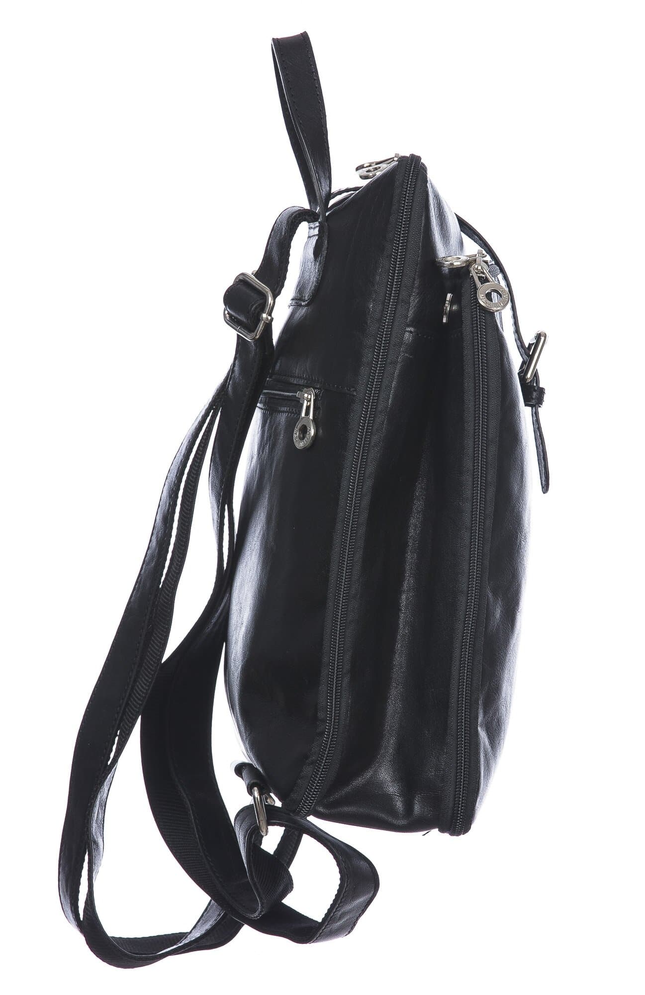 Borsa zaino donna in vera pelle MONTE COLOMBINE, colore NERO, CHIAROSCURO, MADE IN ITALY